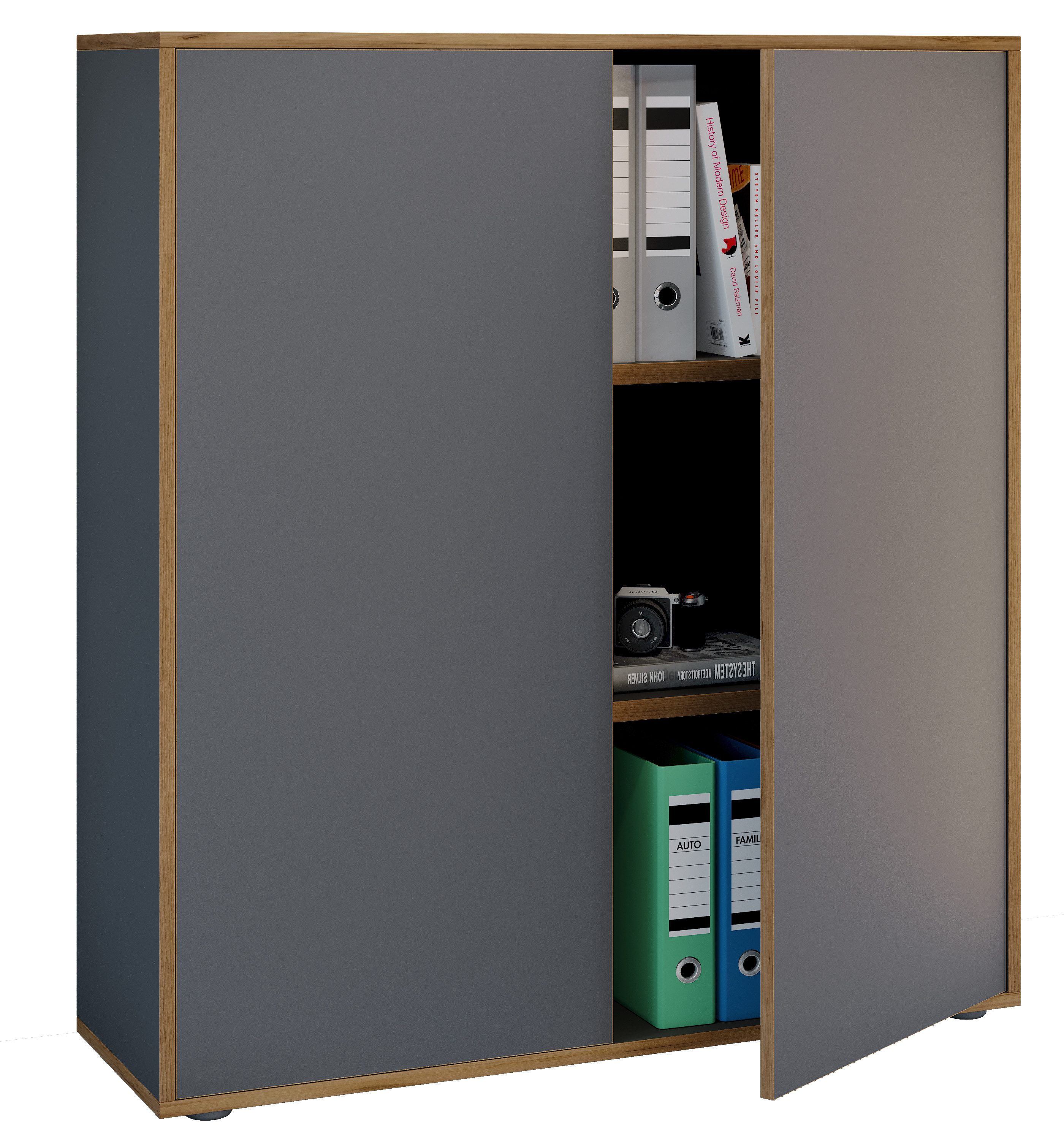 VCM Aktenschrank Arbeitszimmer Salia B. 100 x T. 33 x H. 110 cm Aktenschrank mit 3 Fächern, Drehtüren, für Büro und Homeoffice