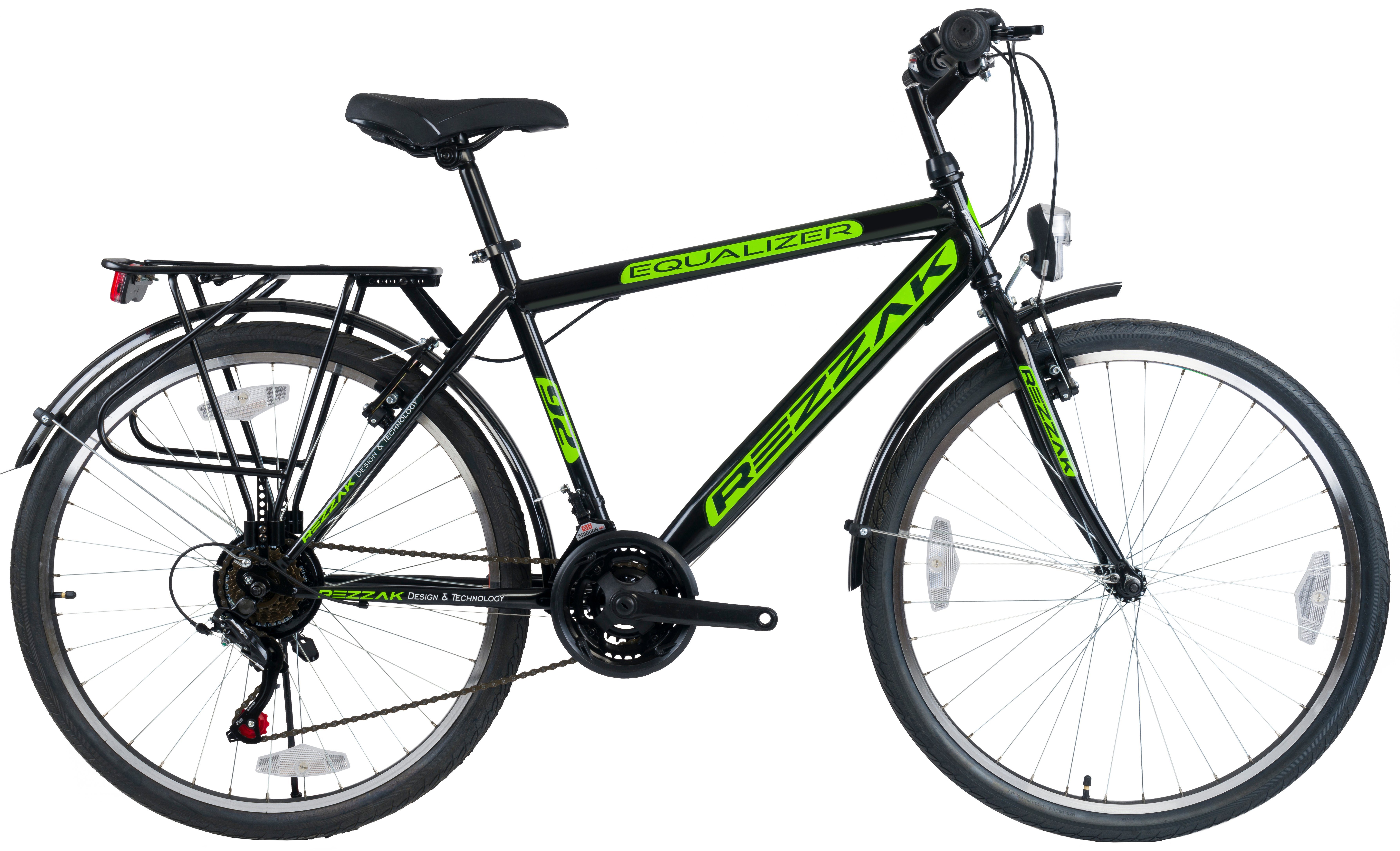 Rezzak Cityrad 26"Zoll Herrenfahrrad Jungen Fahrrad City Bike 21G Schwarz Grün, 21 Gang Shimano, Kettenschaltung