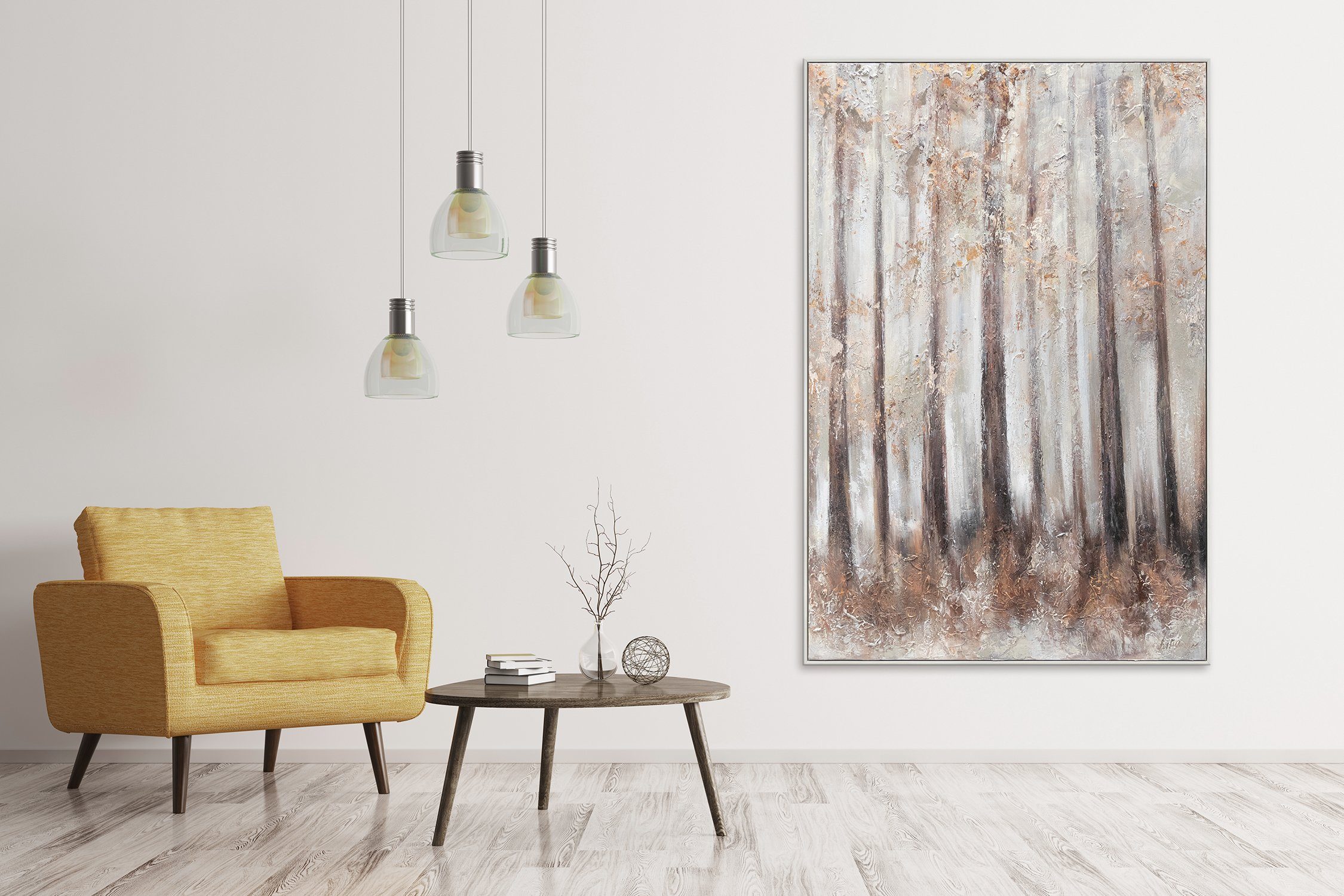 Wald Landschaft Gemälde vom Morgenfrische, Leinwand YS-Art Bild mit Baum Handgemalt Rahmen