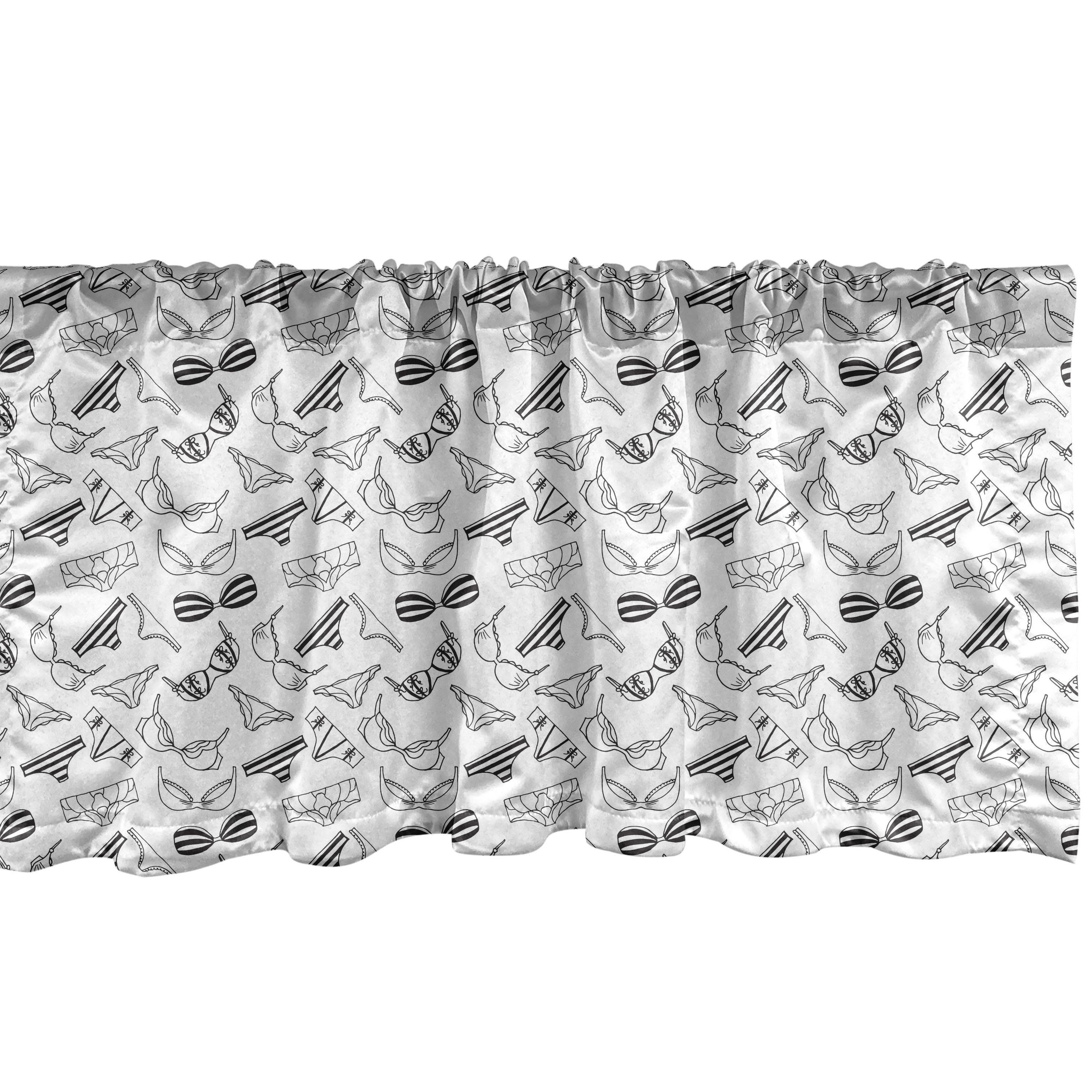 Scheibengardine Vorhang Volant für Küche Schlafzimmer Dekor mit Stangentasche, Abakuhaus, Microfaser, Schwarz und weiß Lingerie Doodle