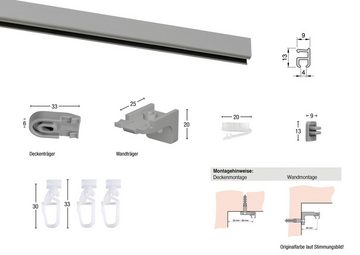 Gardinenschiene 150, GARESA, 1-läufig, Wunschmaßlänge, mit Bohren, verschraubt, Aluminium, Kunststoff, Innenlaufprofil, Decken- oder Wandmontage, Aluminium, verlängerbar