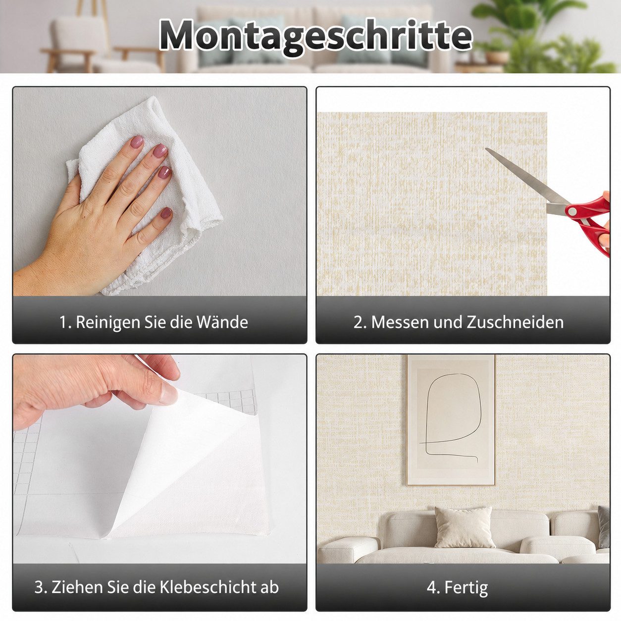 BlingBin Vinyltapete Selbstklebende Tapete 0.6 m × 5 m Hintergrundtapete mit Leinenstruktur, Leinenstruktur, uni, (Abziehen und Aufkleben Klebefolie, 1 St., 60  – Bild 5 von 5
