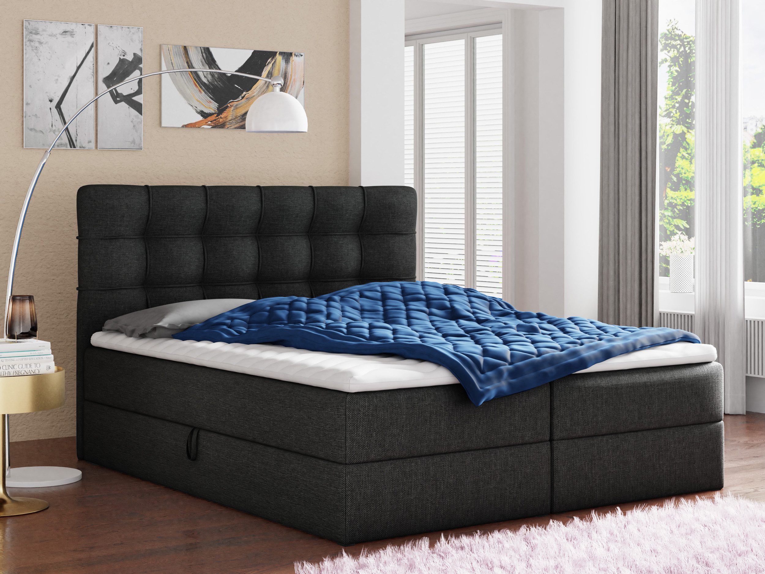 Sofnet Boxbett Best (mit zwei Bettkästen, Bonell-Matratze und Topper), Doppelbett, Polsterbett mit Kopfteil, Boxspringbett