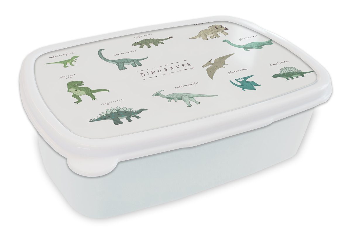 - Kinderzimmer Erwachsene, Mädchen Dinosaurier Kind, Brotdose, und Kunststoff, und - Jungs - für Kinder - Brotbox - Junge für weiß Lunchbox Mädchen (2-tlg), Farben MuchoWow