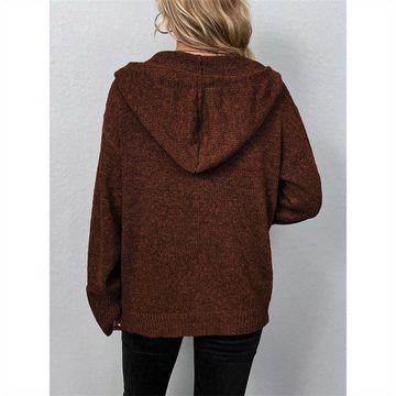 AFAZ New Trading UG 2-in-1-Strickjacke Pullover Damen Strick-Cardigan-Mantel mit Kapuze und Kordelzug