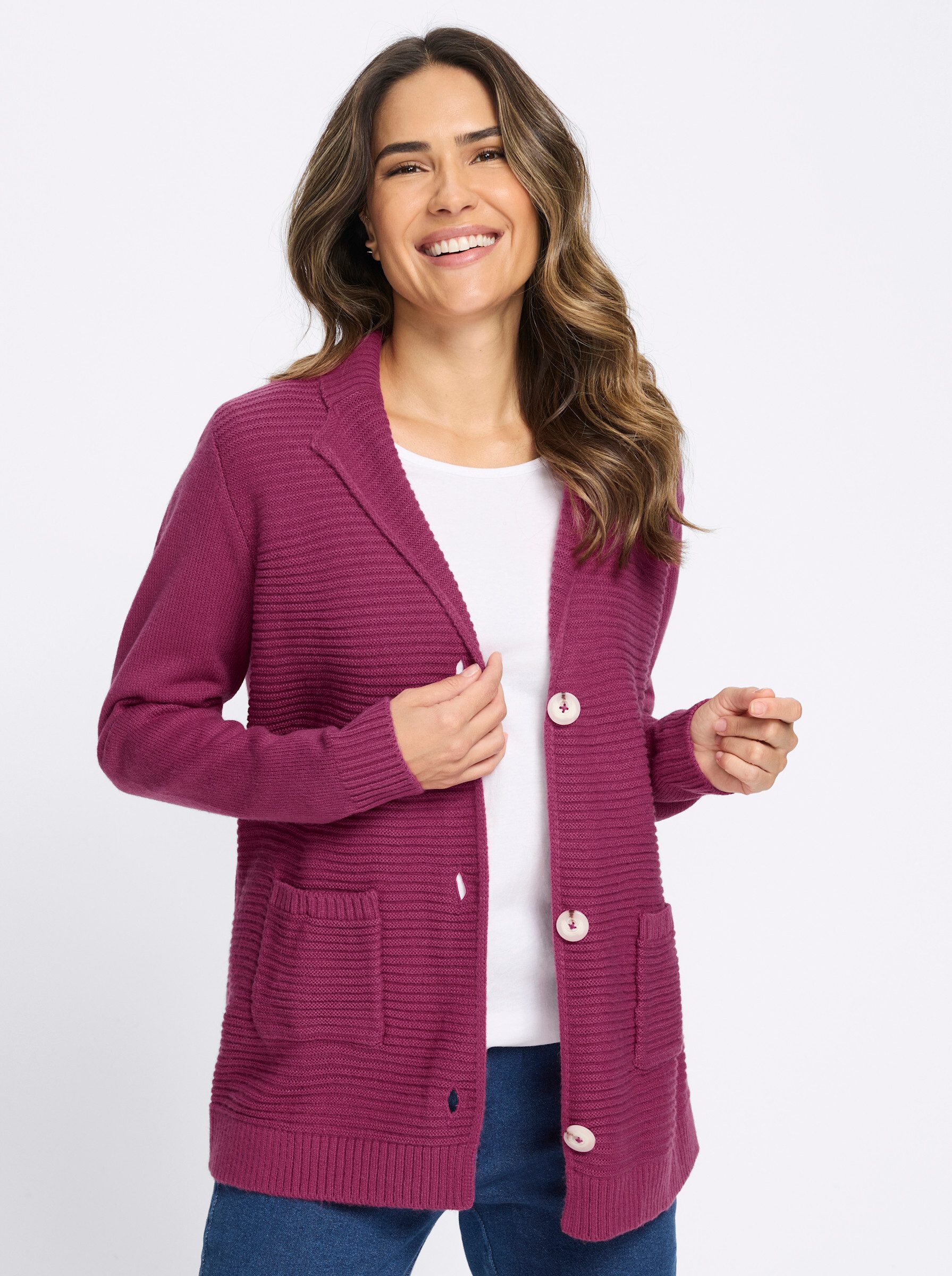 Sieh an! Strickjacke Cardigan Langarm Rippoptik, Jersey