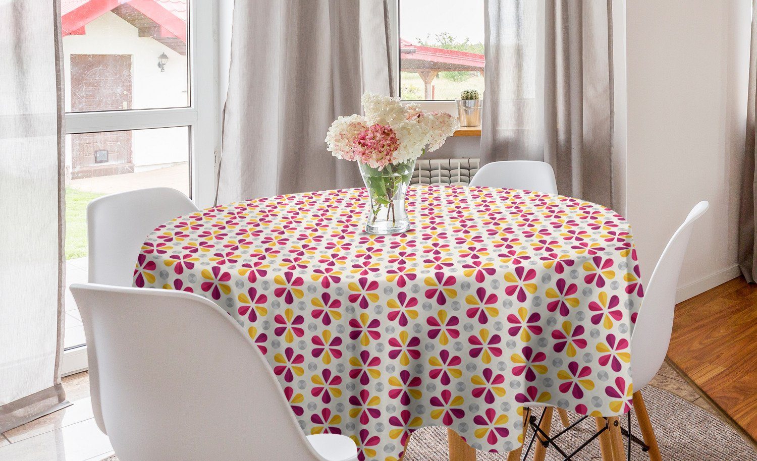 Abakuhaus Tischdecke Kreis Tischdecke Abdeckung für Esszimmer Küche Dekoration, Abstrakt Bunte Blumen Origami