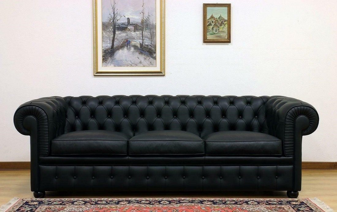JVmoebel Sofa Design Chesterfield Sofagarnitur 3-Sitzer Leder Couch Schwarz