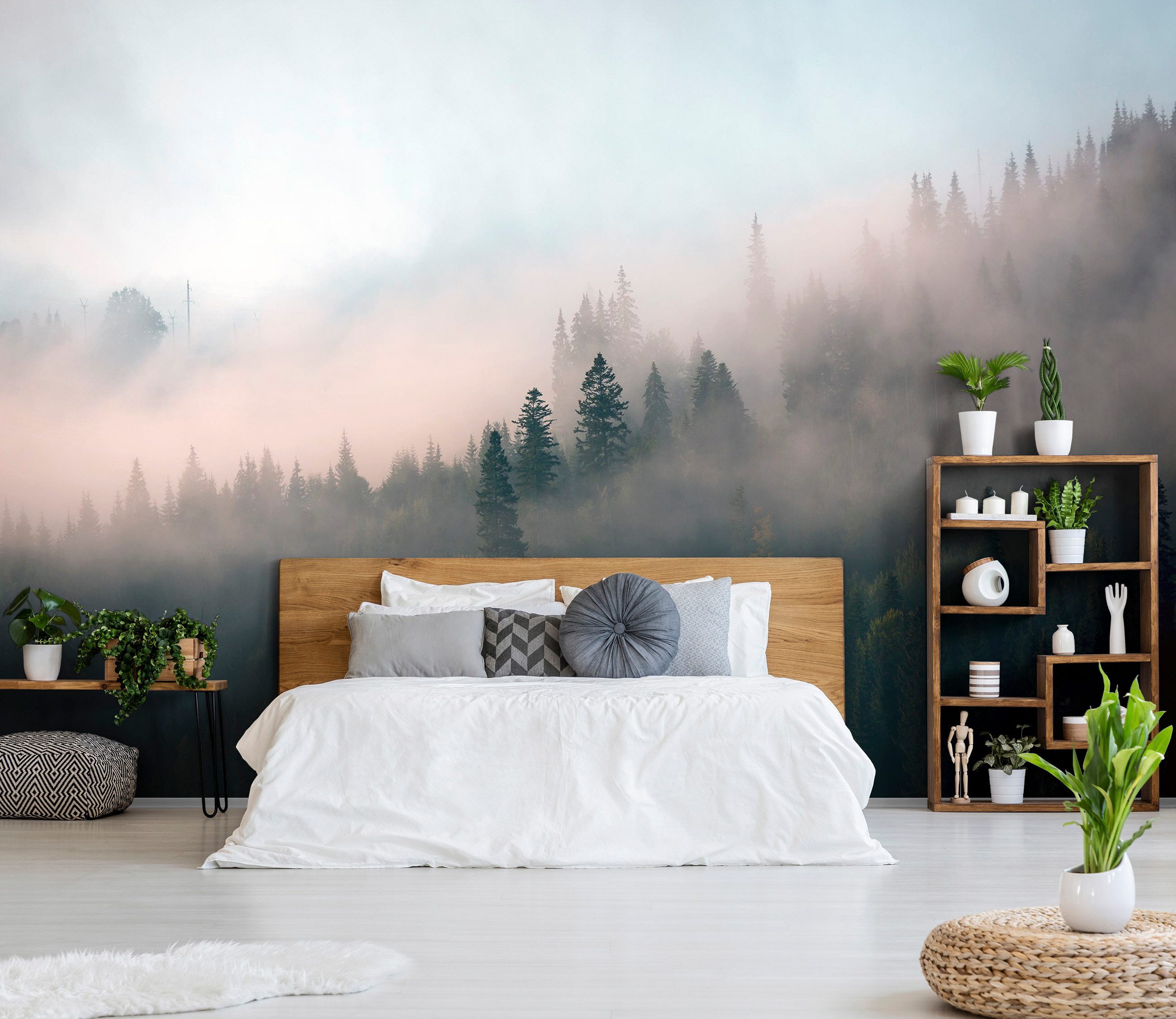 Wallarena Fototapete Wald im Nebel Natur Wohnzimmer Schlafzimmer Vlies Tapete, Premium Halbmatt Glatt Vlies, Landschaft, Wald, Nebel, Natur, Berge, (Packung, Vlies Fototapete), Fototapete Wohnzimmer Schlafzimmer - Vliestapete inklusive Kleister