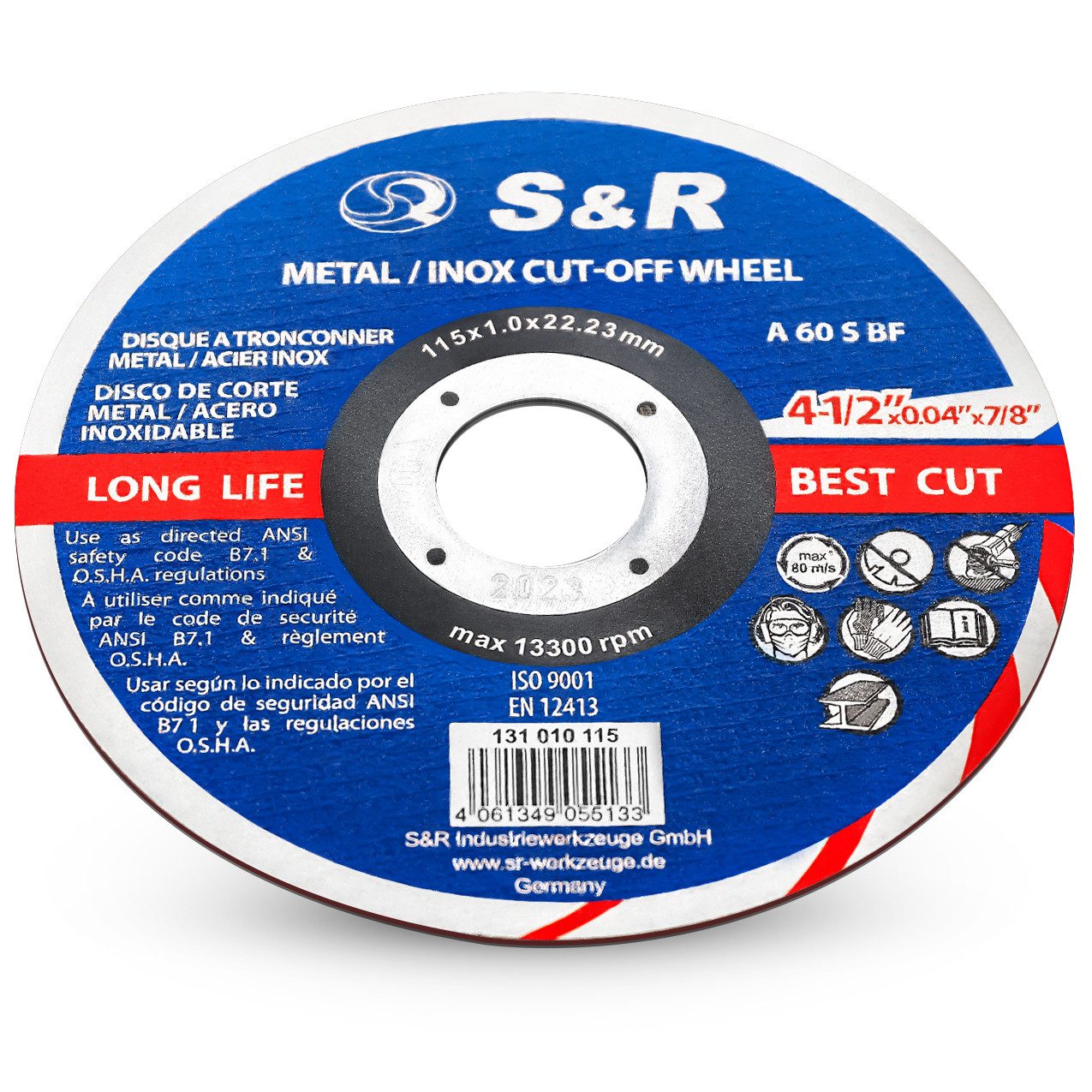 S&R Trennscheibe für Metall, Stahl, Edelstahl/INOX, 115 x 1,0 x 22,23 mm, A60 S-BF, (Set, 25 - Stück), für Winkelschleifer, Flex, zertifiziert nach ISO 9001 und EN 12413