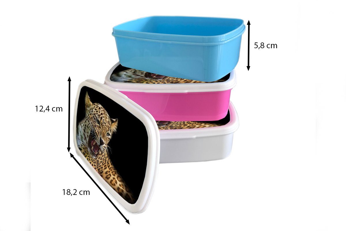 MuchoWow Lunchbox Leopard Brotbox für - (2-tlg), Kinder und - Tiere und für Erwachsene, weiß Kunststoff, Schwarz, Mädchen Brotdose, Jungs