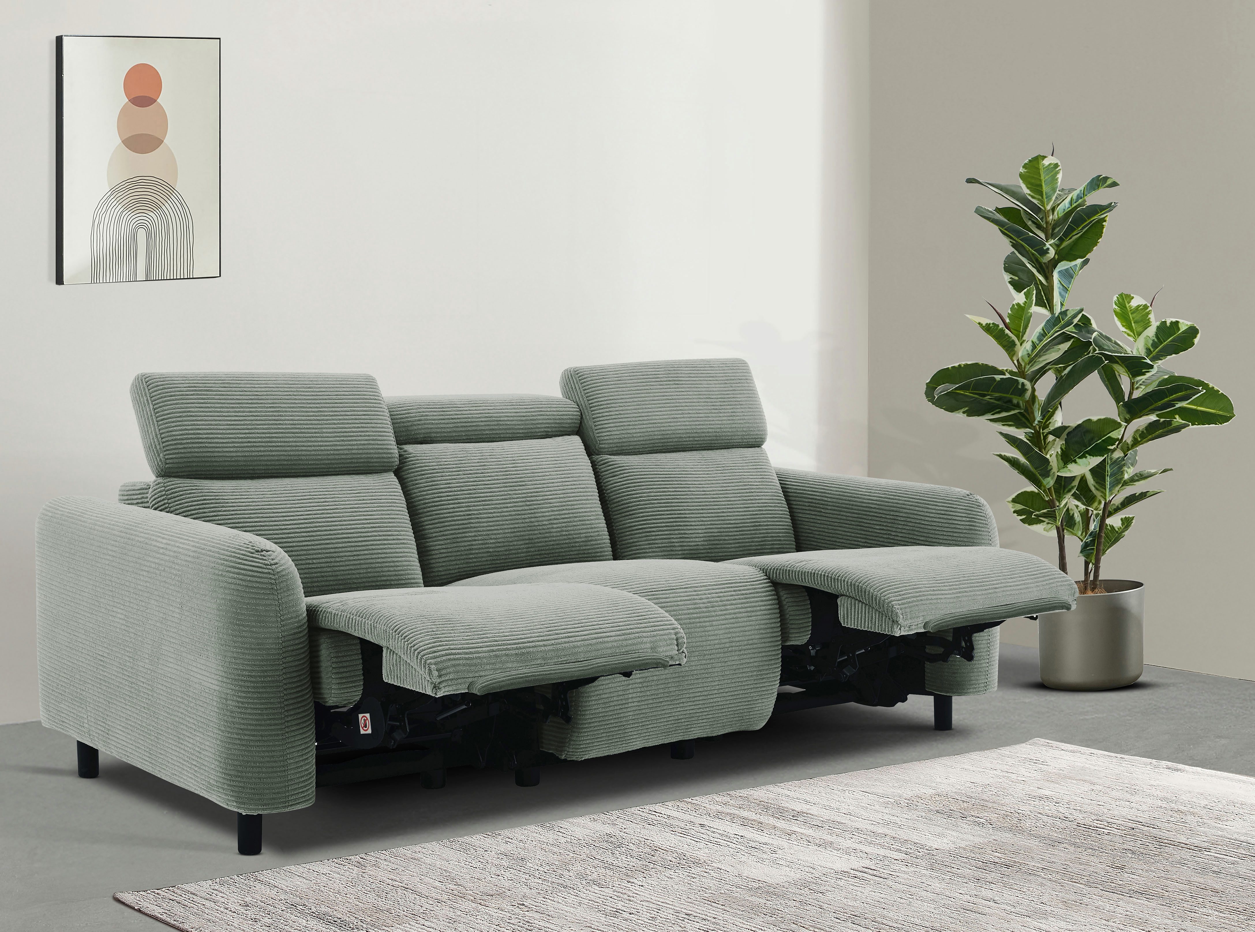3-Sitzer SKAANE Cord-Sofa, 229 cm, manuelle u. elektrische Relaxfunktion