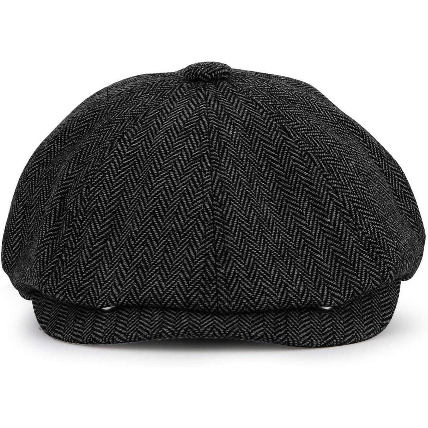 LuxusKollektion Schiebermütze Tellermütze Schiebermütze Peaky Tweed Fischgräten Herren 48-50 Schwarz
