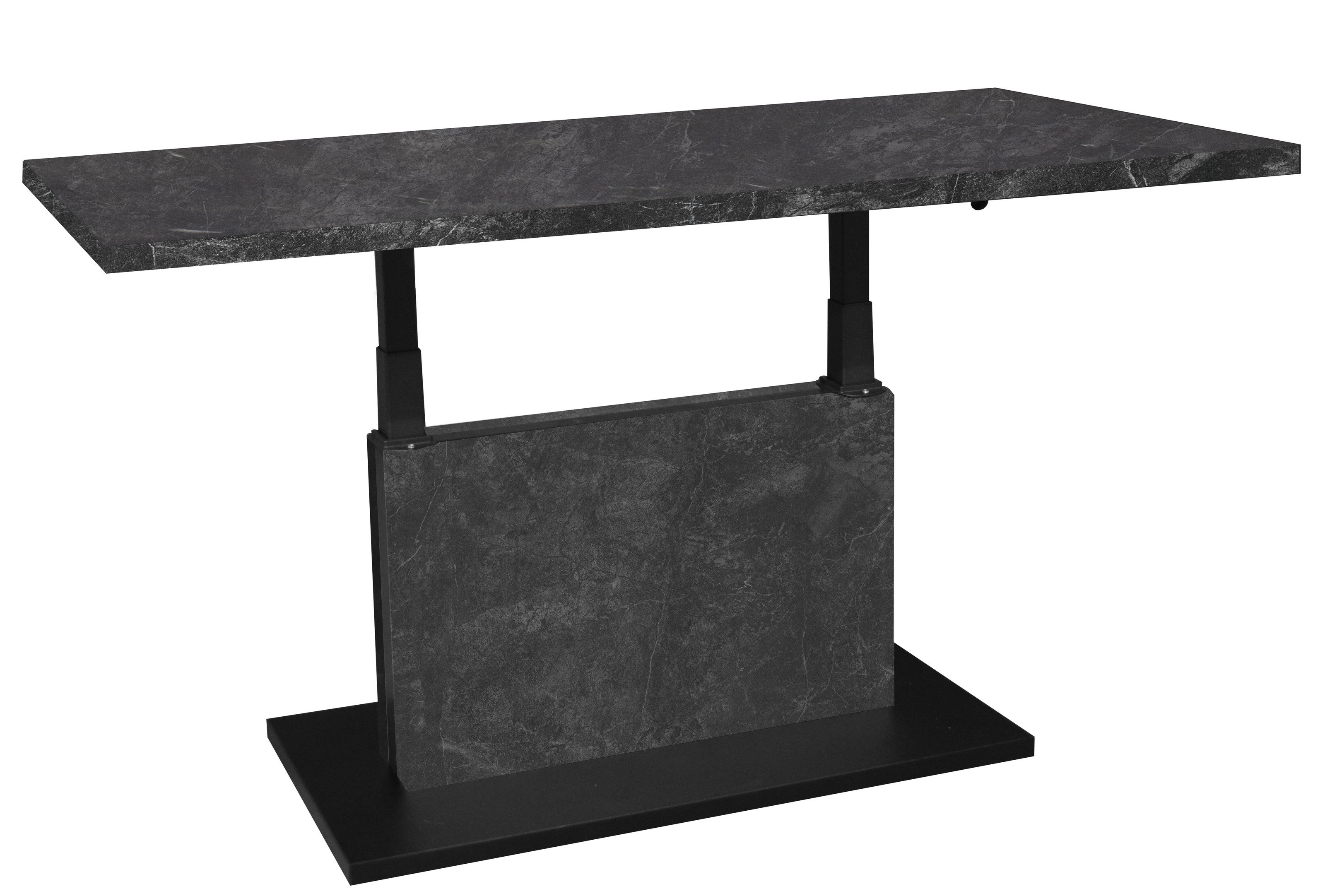 freiraum Couchtisch Lift, höhenverstellbar, keramik optik grau / schwarz - 120x49/68x70 (BxHxT)