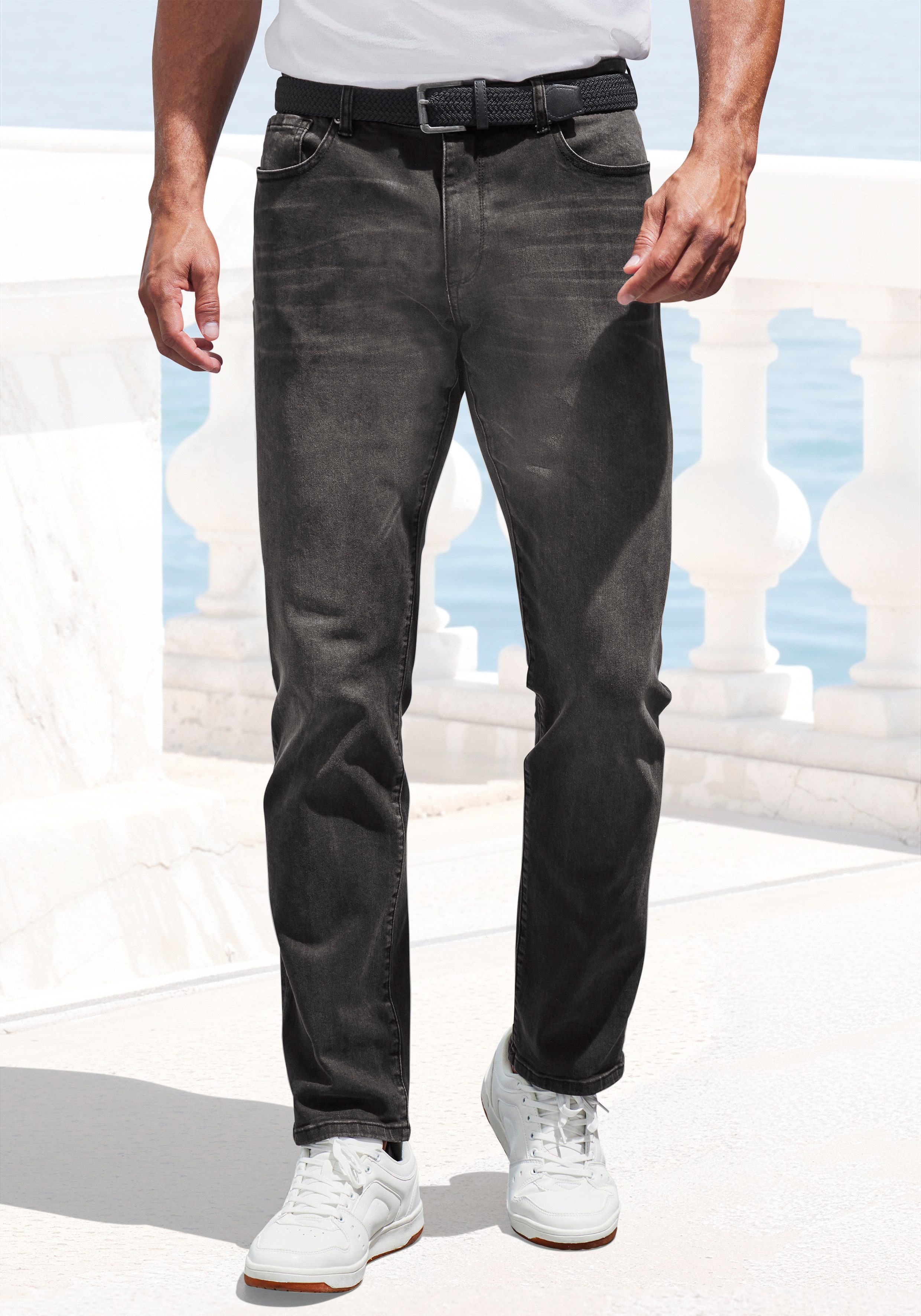 John Devin 5-Pocket-Jeans Straight-fit Jeans aus elastischer Denim-Qualität, in 3 Längen: 30 & 32 & 34