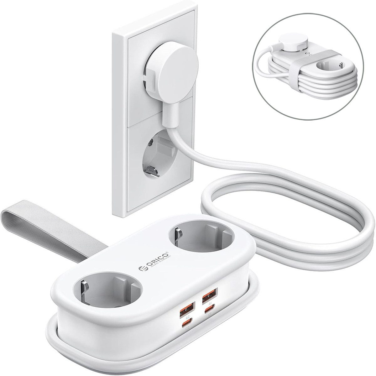 ORICO Steckdose 65W GaN Schnellladung Mehrfachsteckdose 6-in-1 Steckdosenleiste, Packung, 1-St., Mehrfach-Steckdosenleiste für Reisen, kompakter Mehrfachstecker für MacBook iPad iPhone Laptop