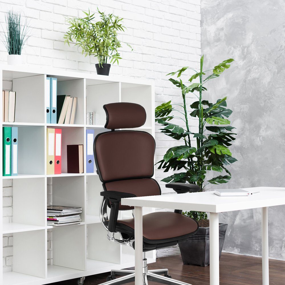 (1 ERGOHUMAN Leder OFFICE St), Luxus Drehstuhl Chefsessel Dunkelbraun ergonomisch hjh Bürostuhl