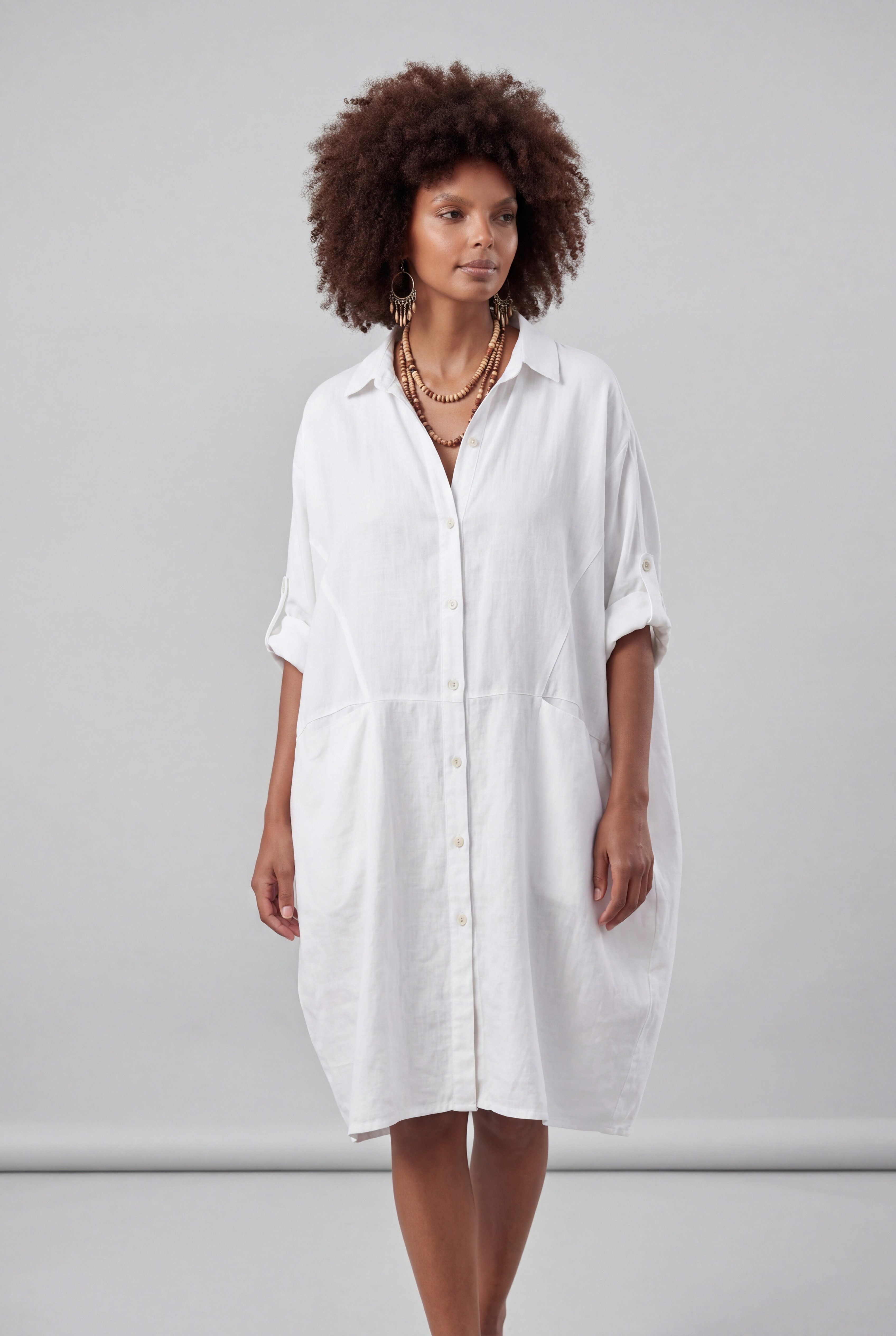 YC Fashion & Style Blusenkleid Leinenkleid aus 100 % Leinen mit Taschen One Size 34-46 in Unifarbe