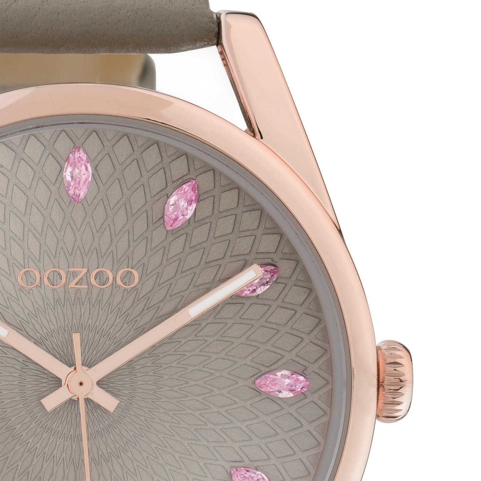 OOZOO Quarzuhr Oozoo Damen Armbanduhr grau Analog, (Analoguhr), Damenuhr rund, groß (ca. 45mm) Lederarmband, Elegant-Style