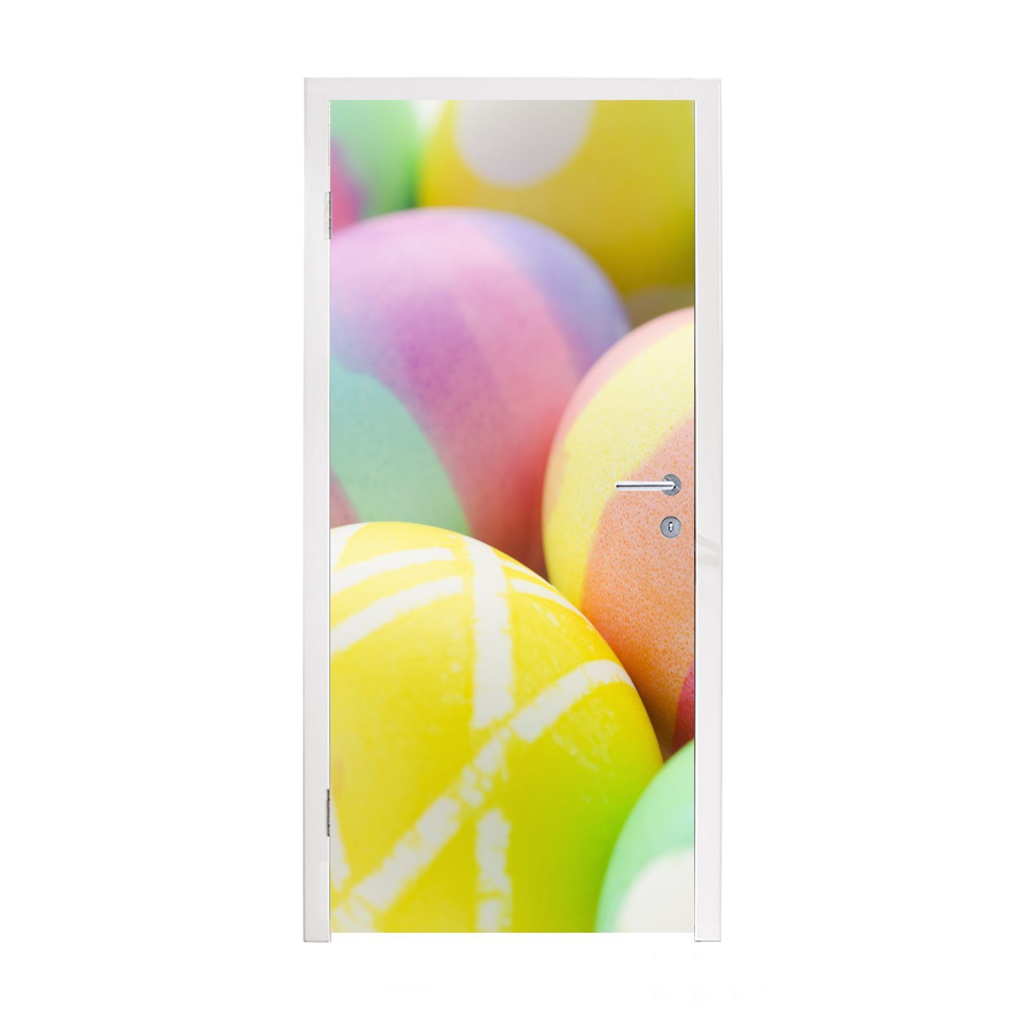 MuchoWow Türtapete Eine Nahaufnahme der zu Ostern bemalten Eier, Matt, bedruckt, (1 St), Fototapete für Tür, Türaufkleber, 75x205 cm