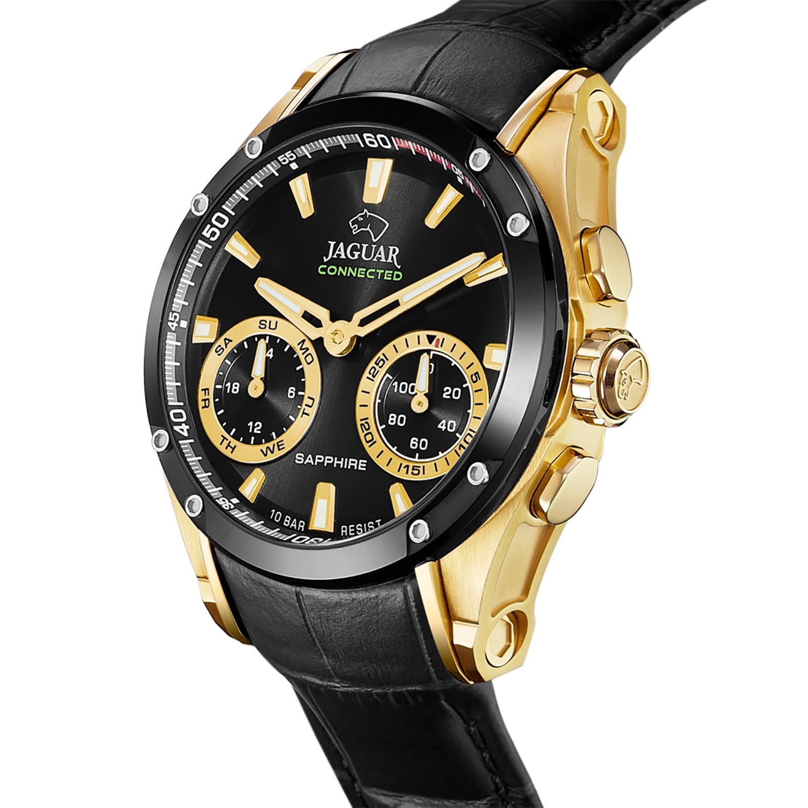JAGUAR Multifunktionsuhr Jaguar Herrenuhr Leder schwarz Jaguar, (Multifunktionsuhr), Herren Armbanduhr rund, Lederarmband schwarz