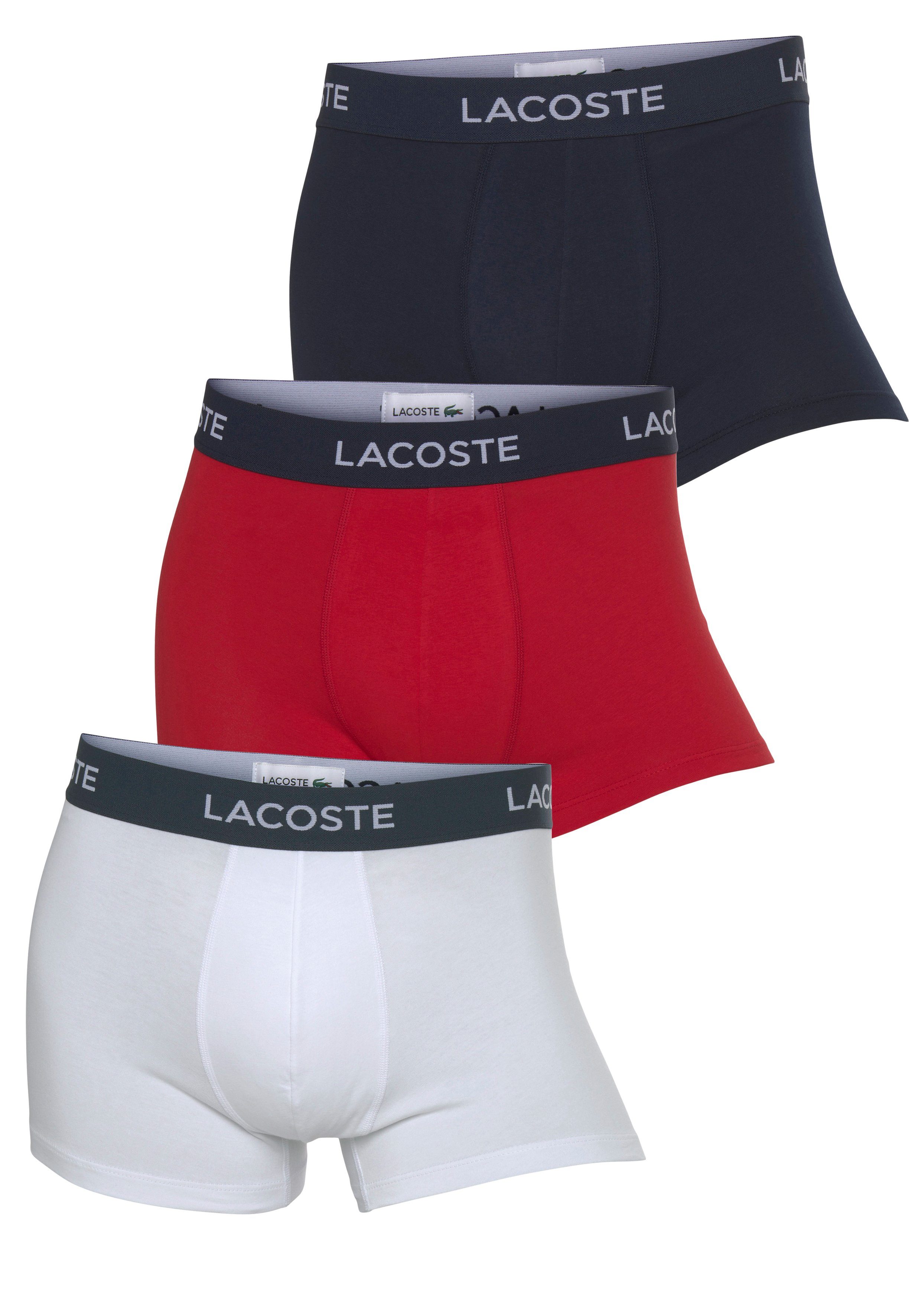 Lacoste Boxershorts (Packung, 3-St., 3er-Pack) mit Lacoste-Schriftzug am Bund rot/ weiß/schwarz