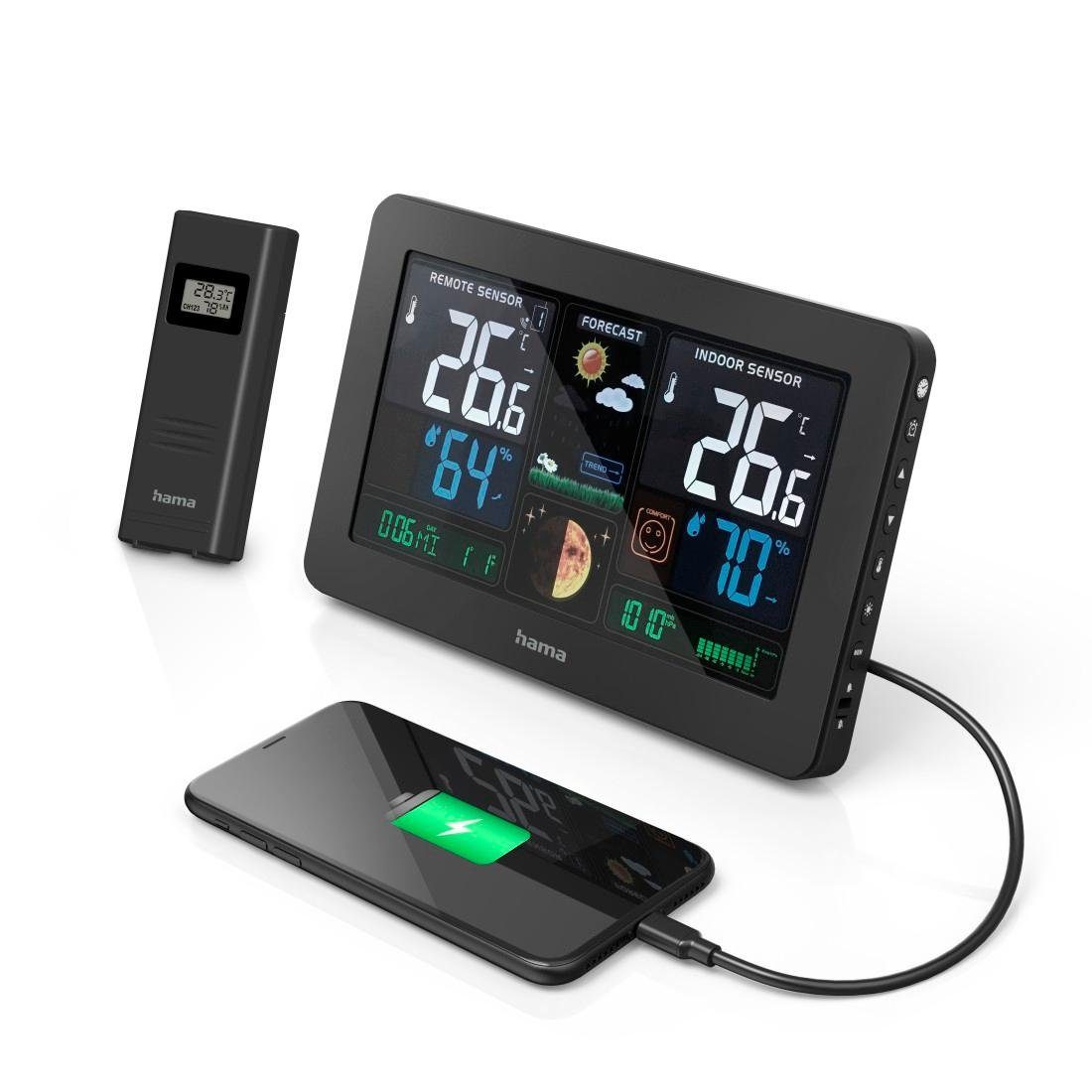 Hama Wetterstation Funk mit Außensensor Wettervorhersage USB-Ladefunktion Wetterstation – Bild 4 von 5