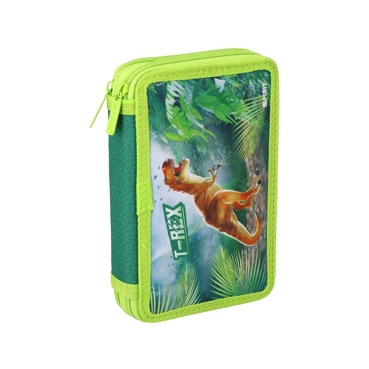 Federmäppchen SPIRIT Schüler Etui 28 teilig 2-Zipper Mäppchen TREX Dinosaurier grün
