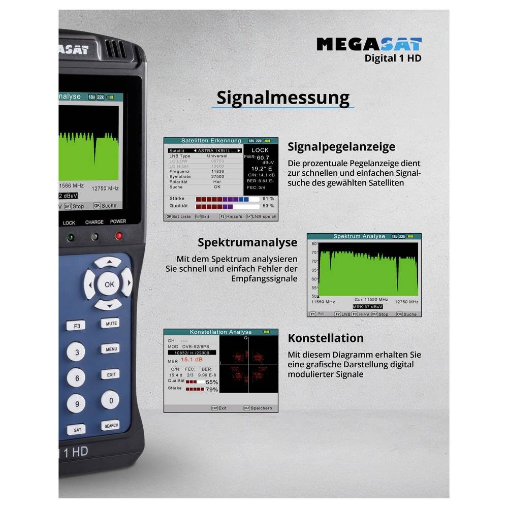 Megasat Satfinder Satmessgerät Digital 1 HD, LED-Anzeige
