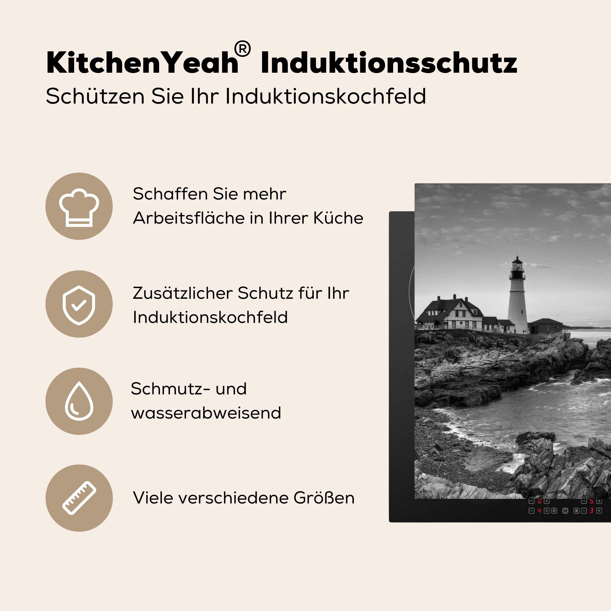 Vinyl, Stein - Arbeitsplatte - 78x78 Leuchtturm, für cm, MuchoWow Meer tlg), Herdblende-/Abdeckplatte küche (1 Ceranfeldabdeckung,