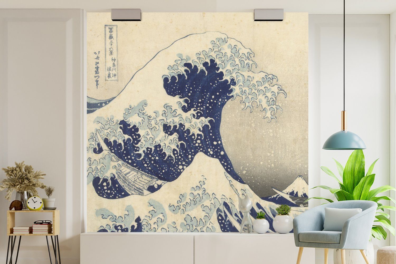 Fototapete St), Katsushika (5 oder Wandtapete Hokusai, Kanagawa Vinyl bedruckt, Die bei MuchoWow Gemälde Kluft große Tapete für Wohnzimmer - Matt, Schlafzimmer, von