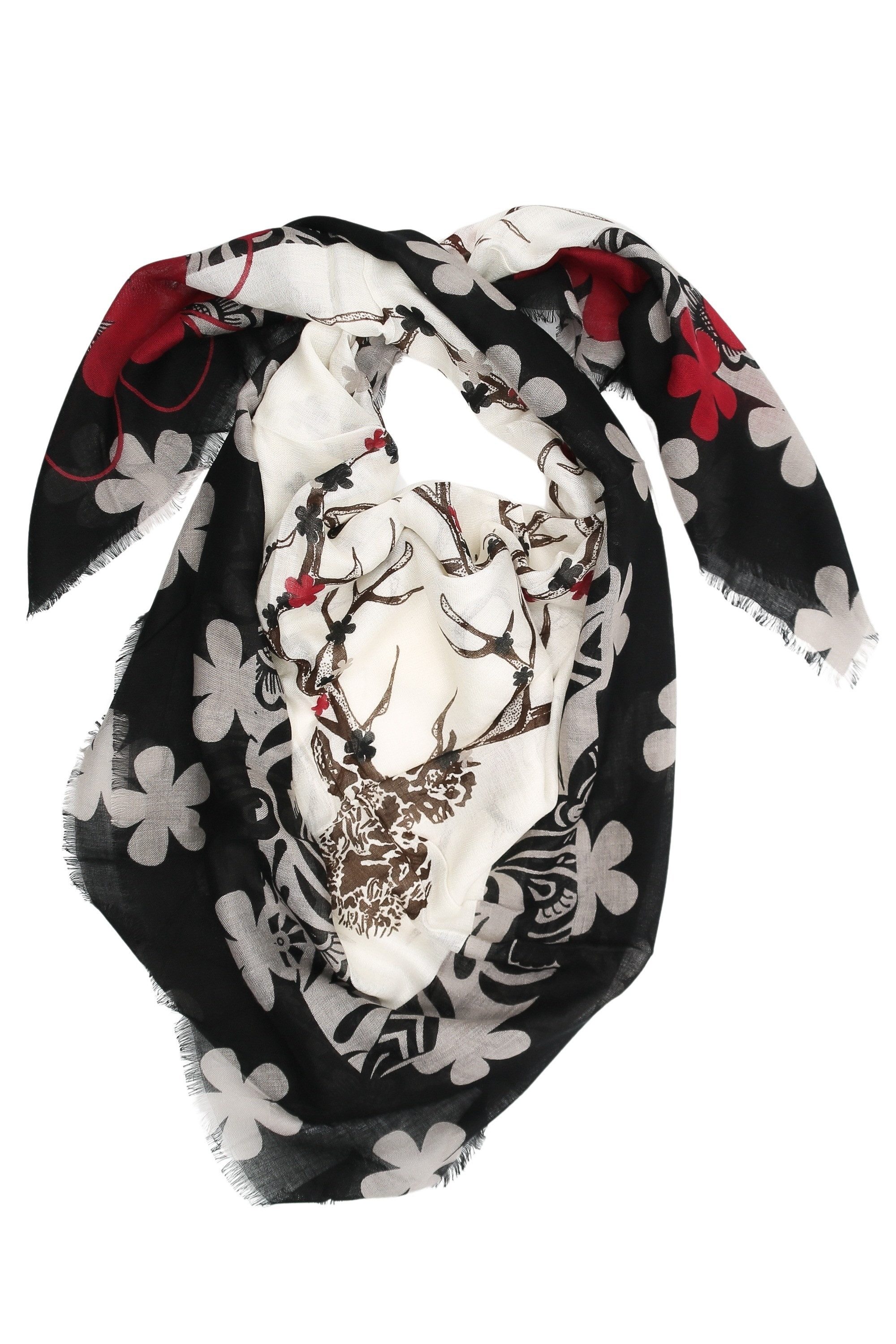 Allgäu Rebell Schal Hirsch, (1-St), mit Blumen und großem Hirschgeweih