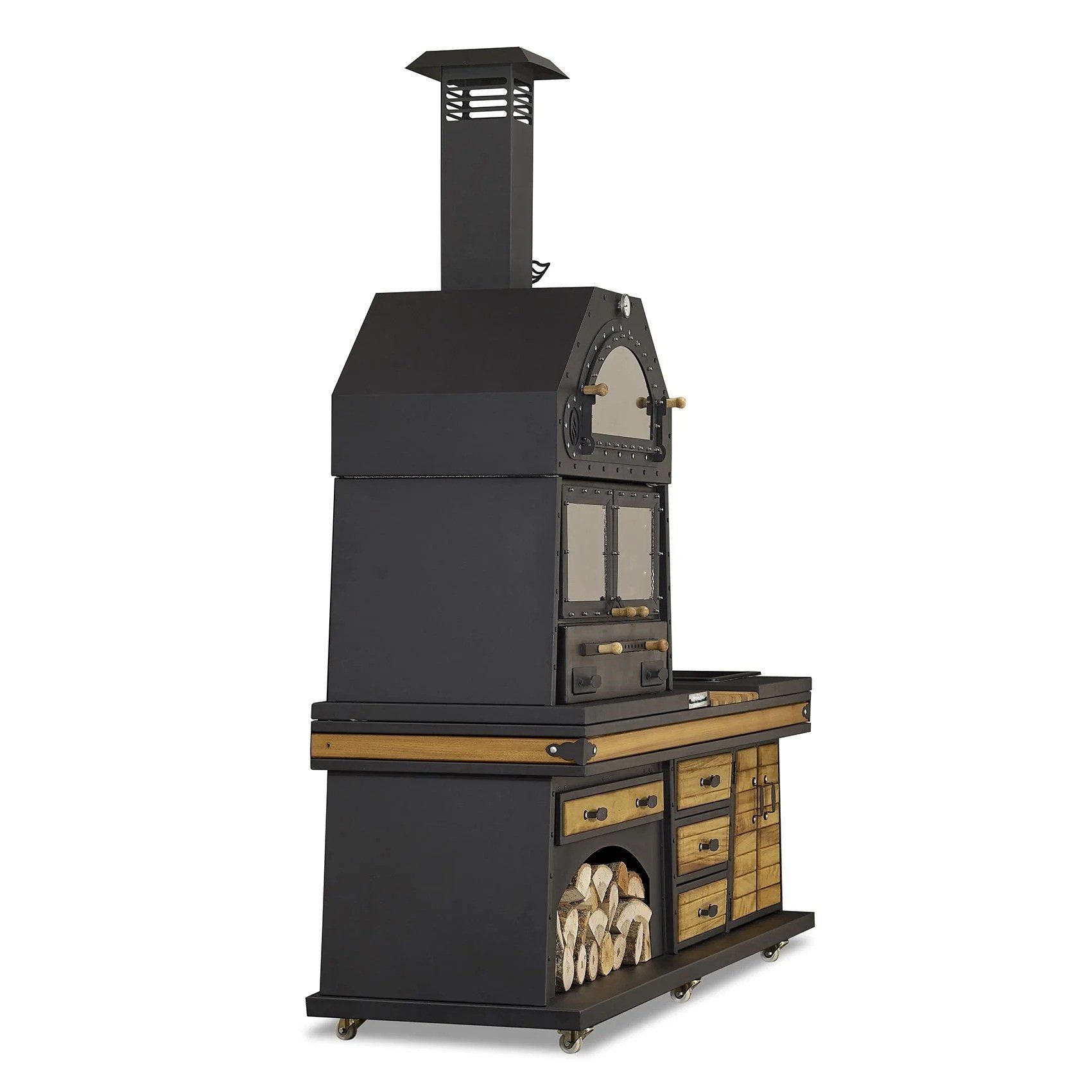 JVmoebel Outdoor-Küche Schwarze Außenküche aus Holz und Edelstahl, wetterfest und modern, Made in Europe