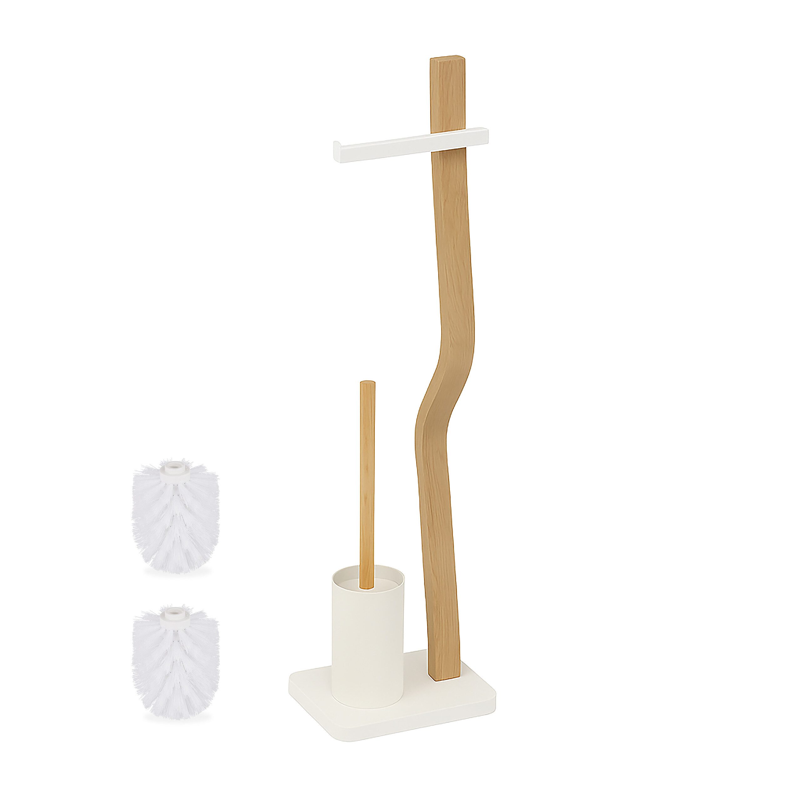 relaxdays WC-Garnitur Holz & Metall, Handelsübliche Toilettenpapierrollen, (2-tlg), weiß