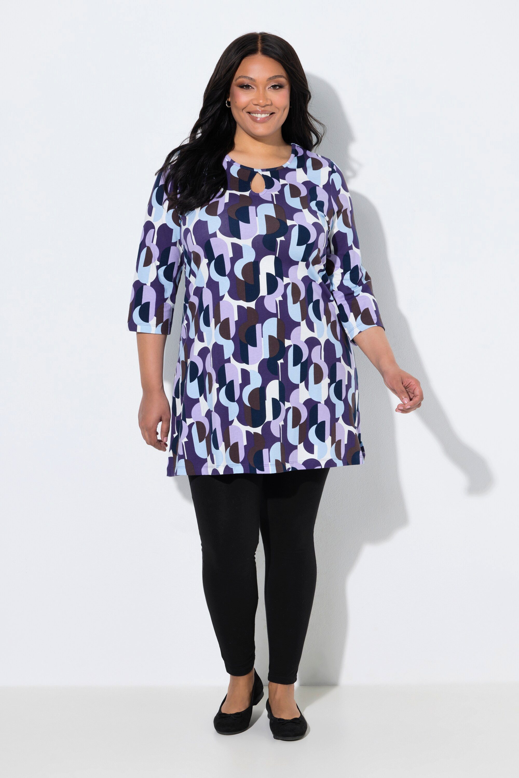 Ulla Popken Longshirt Longshirt grafischer Druck Rundhals 3/4-Arm