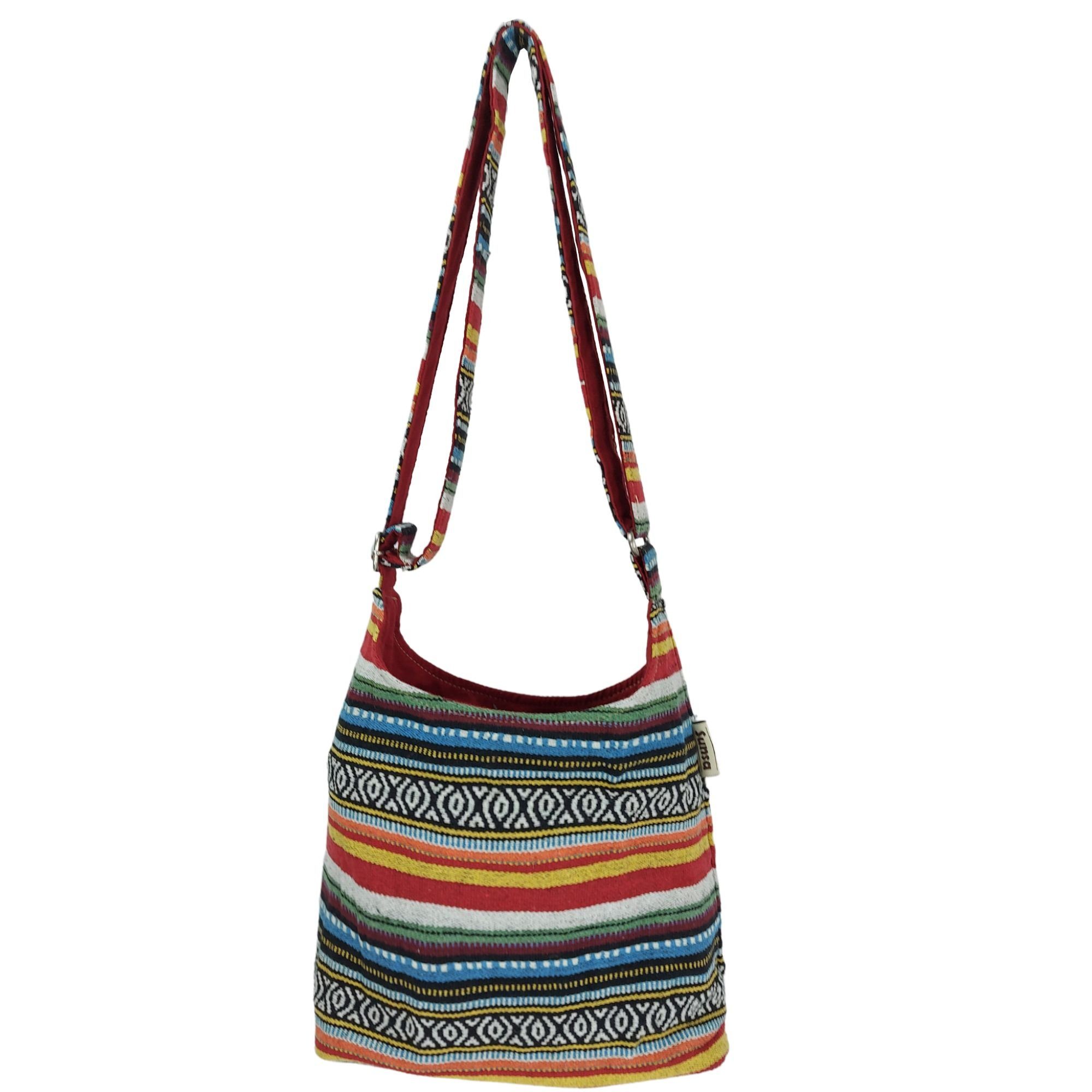 Sunsa Hobo Hobo Tasche, Vegane nachhaltige Umhängetasche Crossbody Crossover, Streifen Design rot/blau/bunt