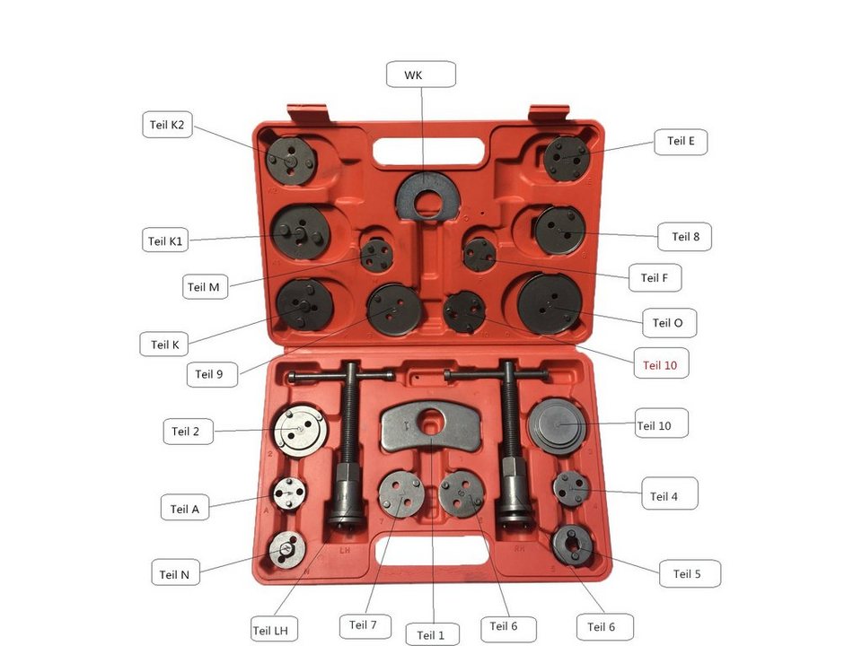 LLCTOOLS Werkzeugset 22tlg Bremskolbenrücksteller Bremskolben Rücksteller  Werkzeug mit Neu VAG Teil