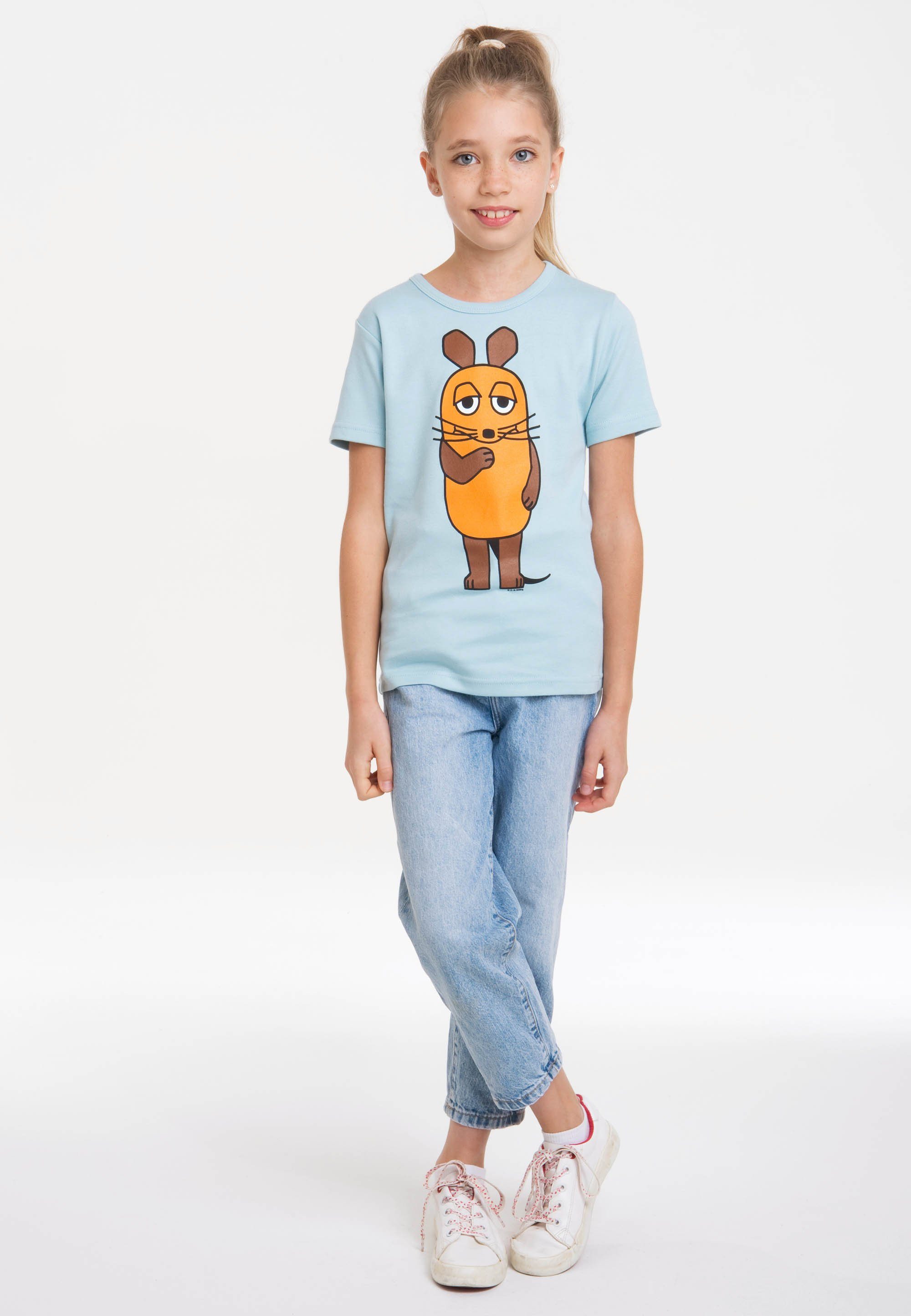 LOGOSHIRT T-Shirt Die Originaldesign lizenziertem mit Maus hellblau