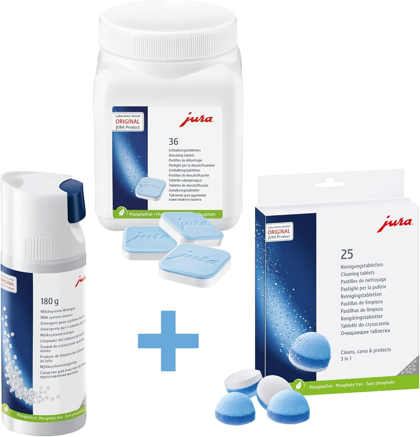 JURA Starter Pack Kaffeevollautomaten-Reinigungsset (1-St. 25 Reinigungstab. + 36 Entkalkungstab. + 180g Milchsystemreiniger Spar-Set)