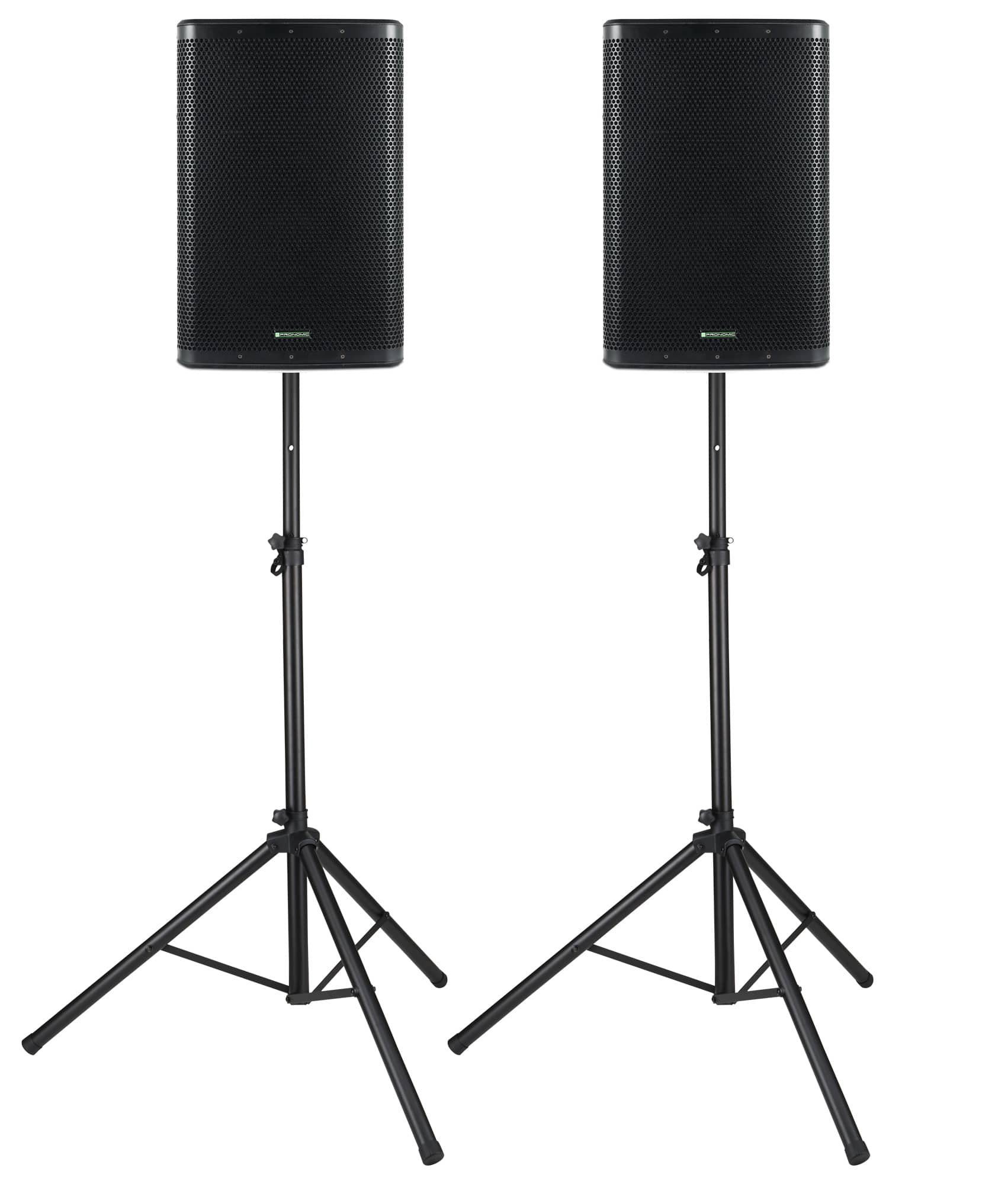 Pronomic C-215 MA - Aktive 2-Wege Bi-Amp Box Stereo Set 2.0 Lautsprecher (Bluetooth, 500 W, mit 2 Kanälen - 15 zoll Woofer - DSP-Presets inkl. Stative)