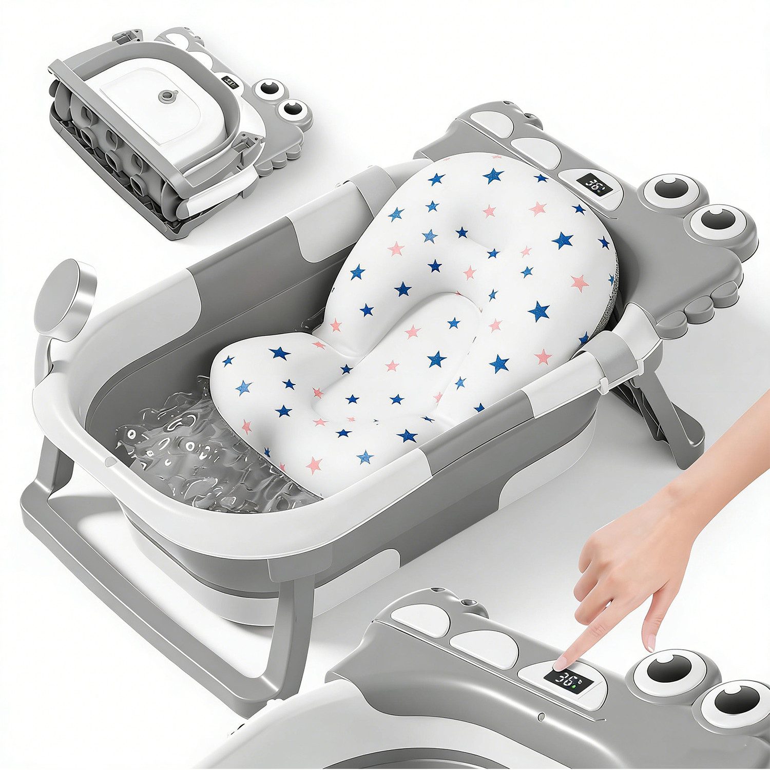AIMAX Babybadewanne Faltbar Baby Badewanne mit Rutschfestem Badekissen & Badethermometer, (PP&TPE Babywanne XXL mit Rutschfester Matte, Baby Badewannensitz, 1-tlg), Baby Bathtub für 0-3 Jahre Neugeborene Geschenk für Mädchen & Jungen