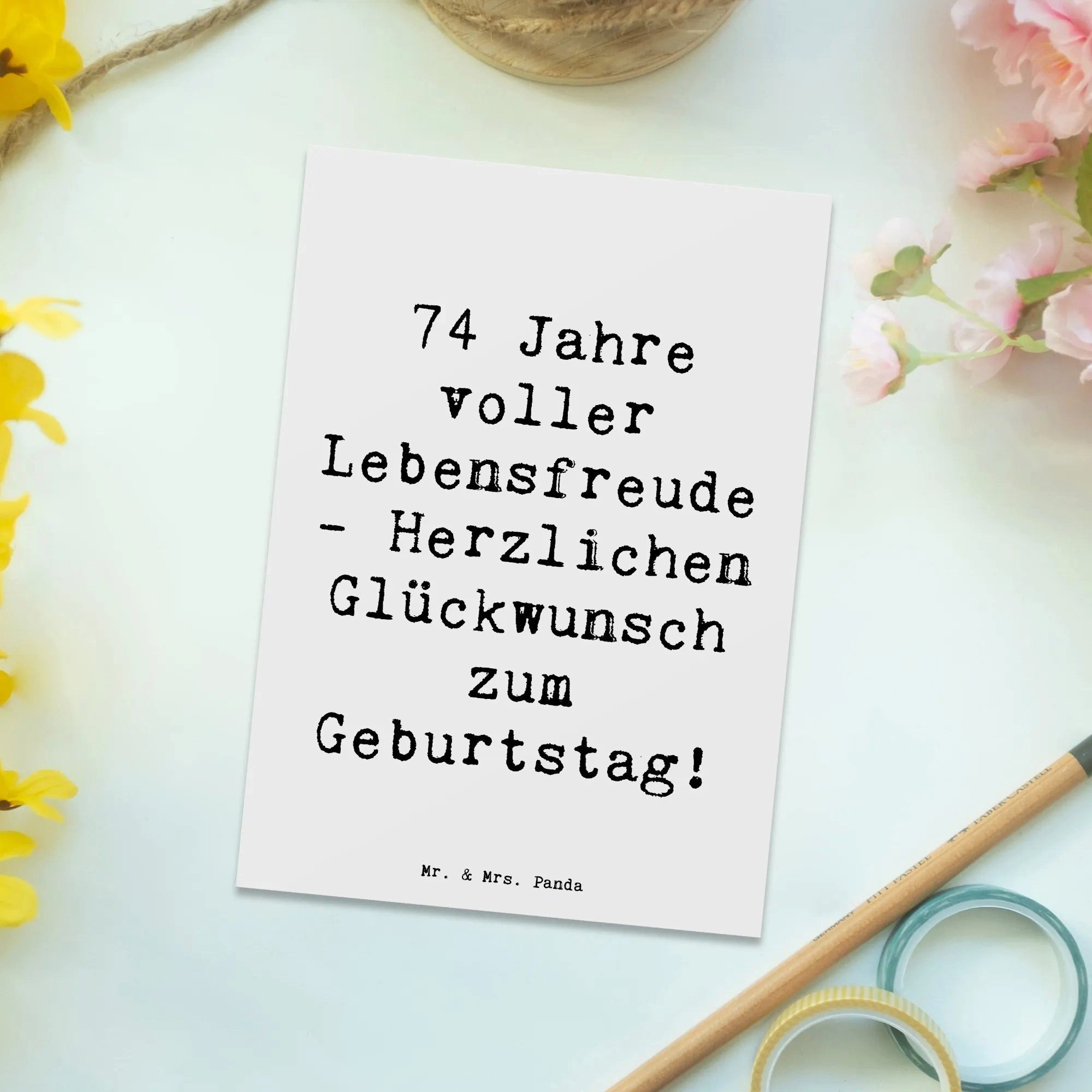 Thumbnail - Mr. & Mrs. Panda Postkarte Spruch 74. Geburtstag Lebensfreude - Weiß - Geschenk, 74 Jahre, Postk, Glücksmomente teilen