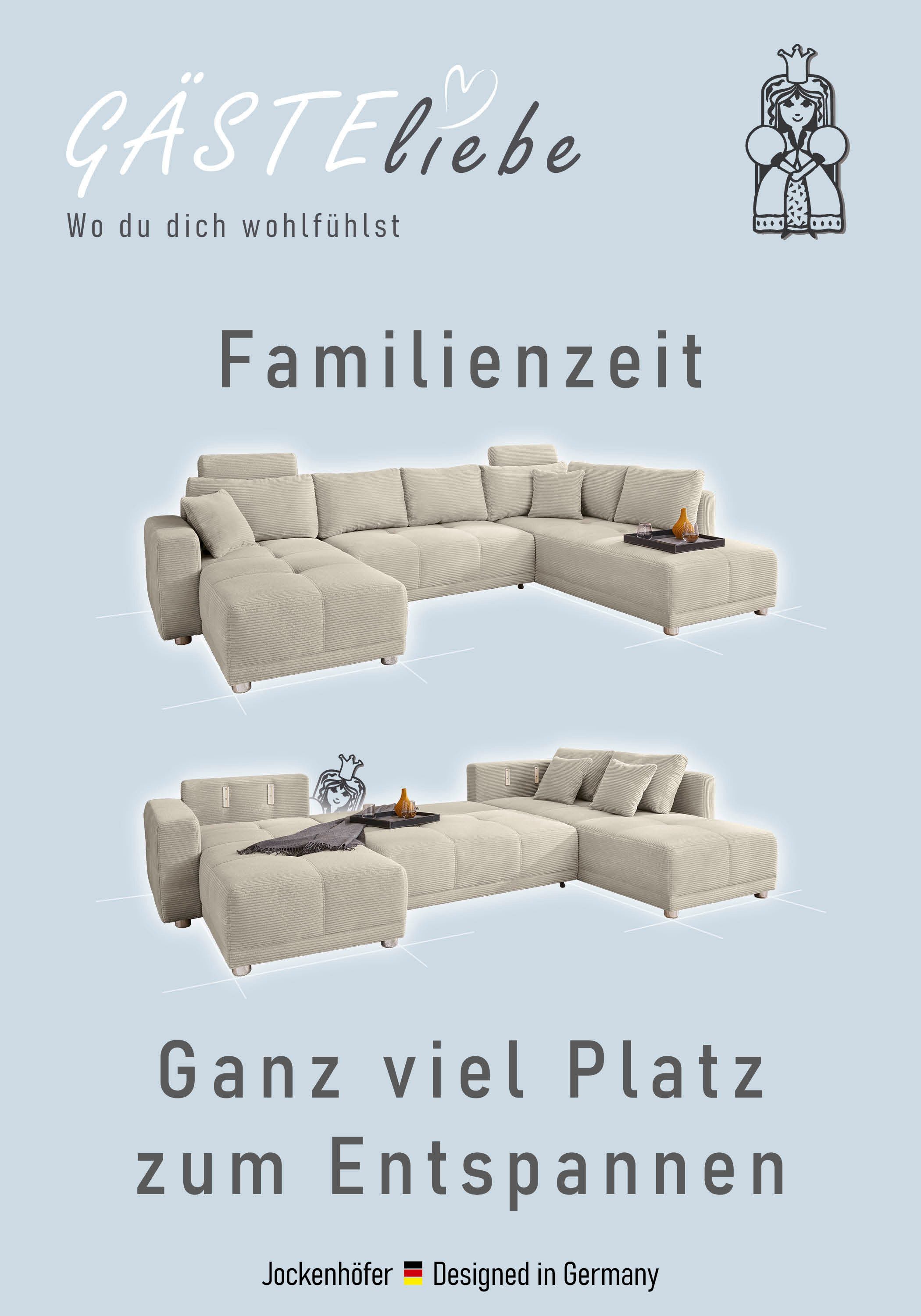 Jockenhöfer Gruppe Wohnlandschaft Orlando U-Form, B: 337 cm, Liegefl. 135x305 cm, mit Schlaffunktion, Bettkasten, 2 Kopfstützen & 2 Zierkissen,Federkern – Bild 2 von 5