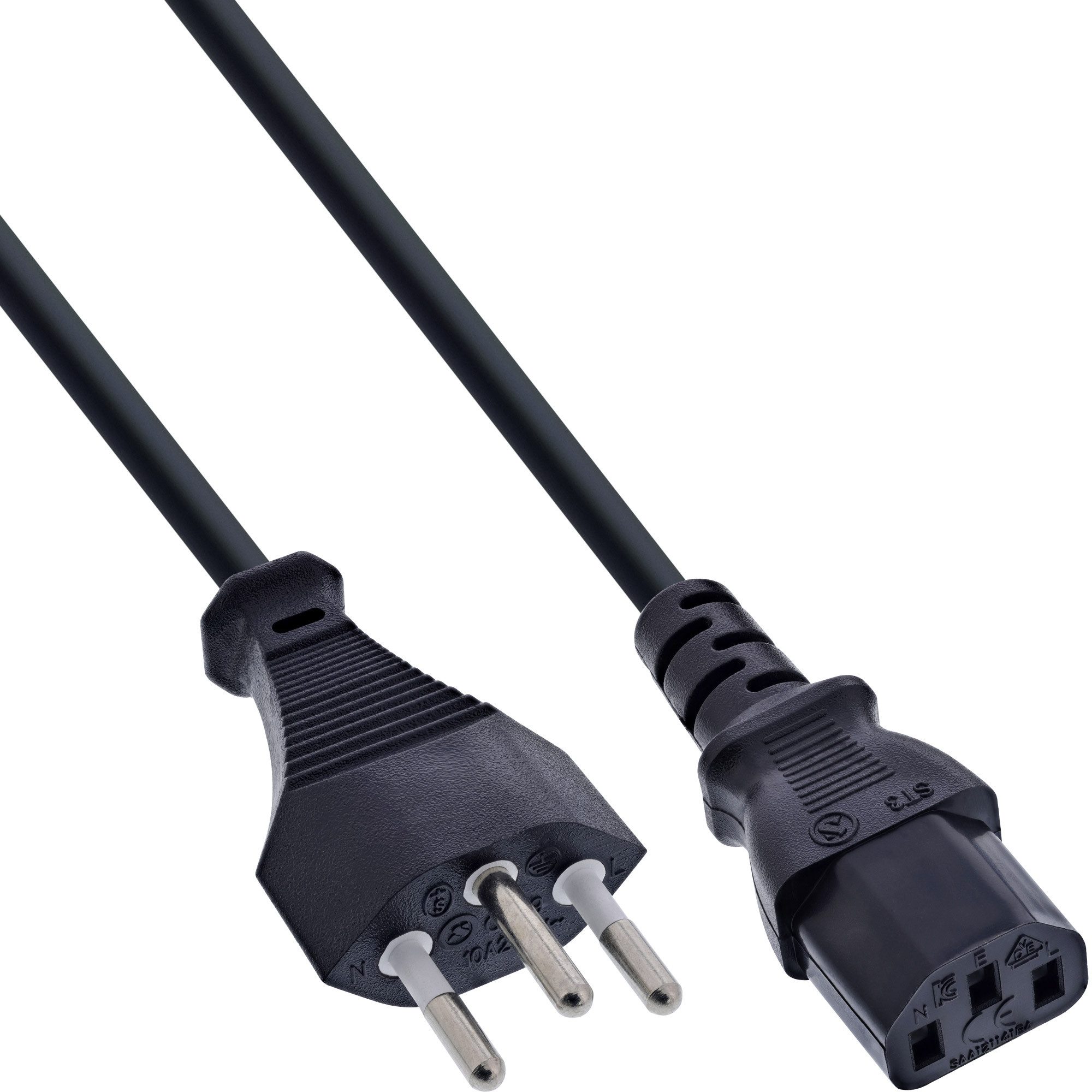 InLine® Netzkabel, Netzstecker Schweiz auf Kaltgerätestecker C13, 1,8m Stromkabel