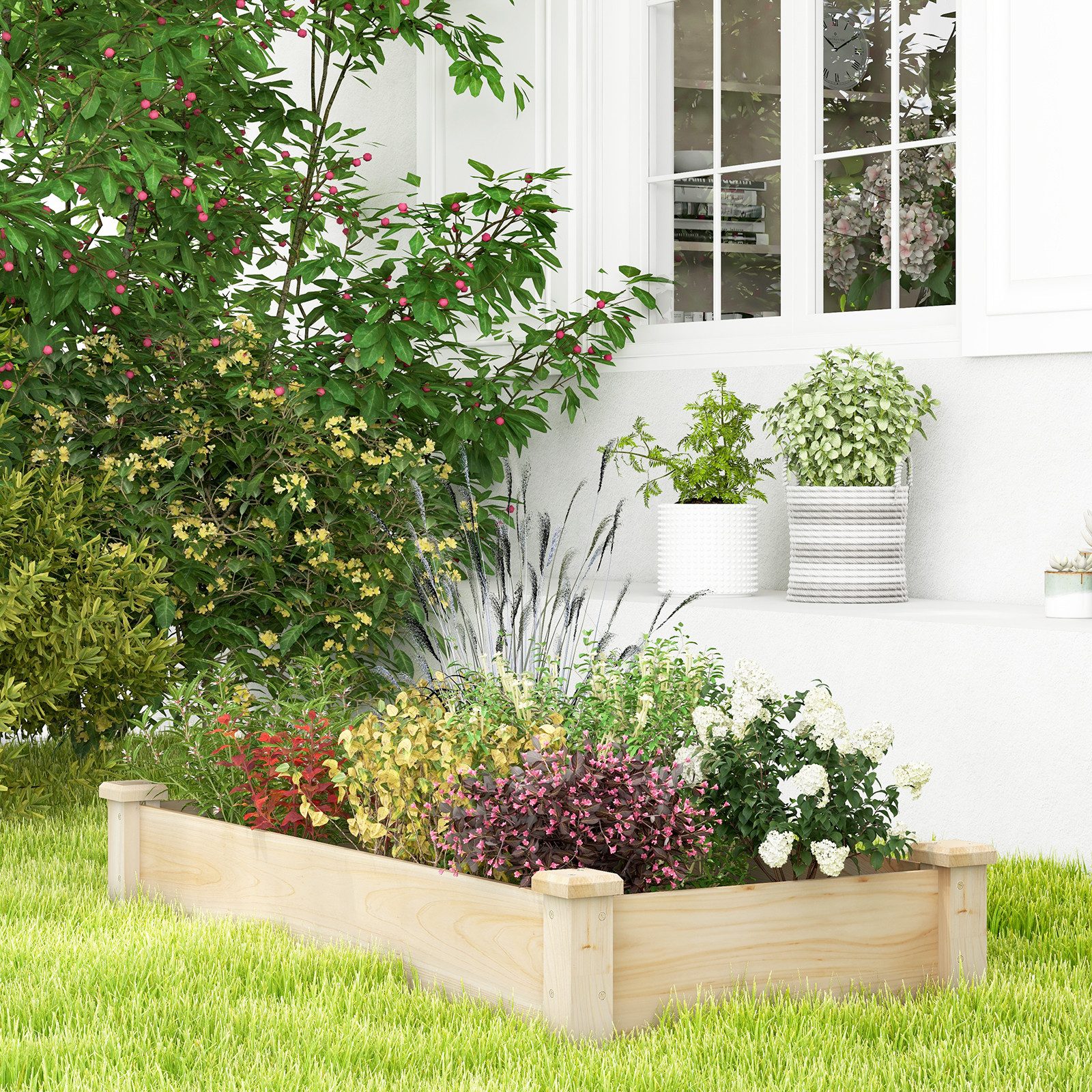 Thumbnail - KOMFOTTEU Hochbeet, Gartenbeet mit offenem Boden, 120 x 61 x 25,5 cm