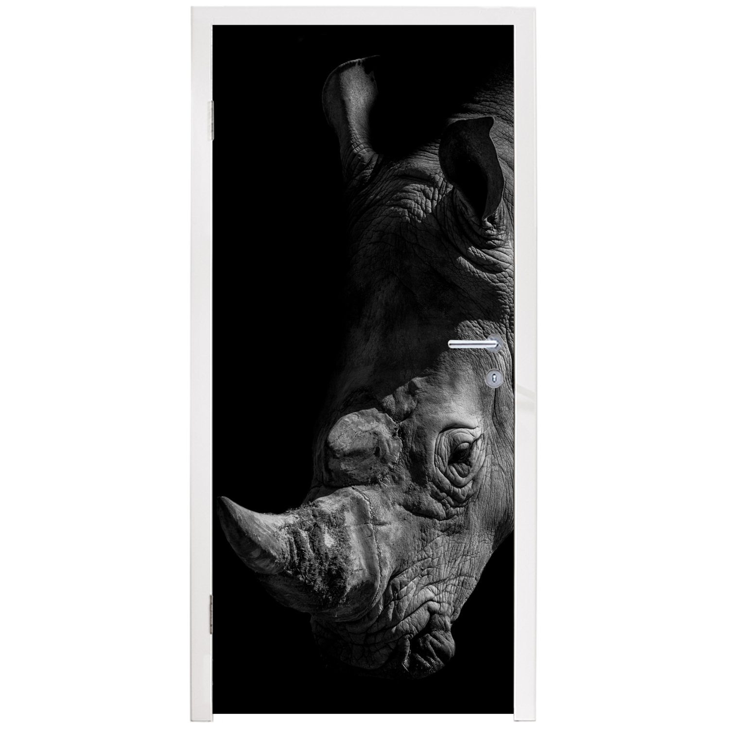 Hintergrund, eines (1 Fototapete cm Türaufkleber, Türtapete auf für St), Matt, Tür, schwarzem Nashorns bedruckt, MuchoWow 75x205 Nahaufnahme