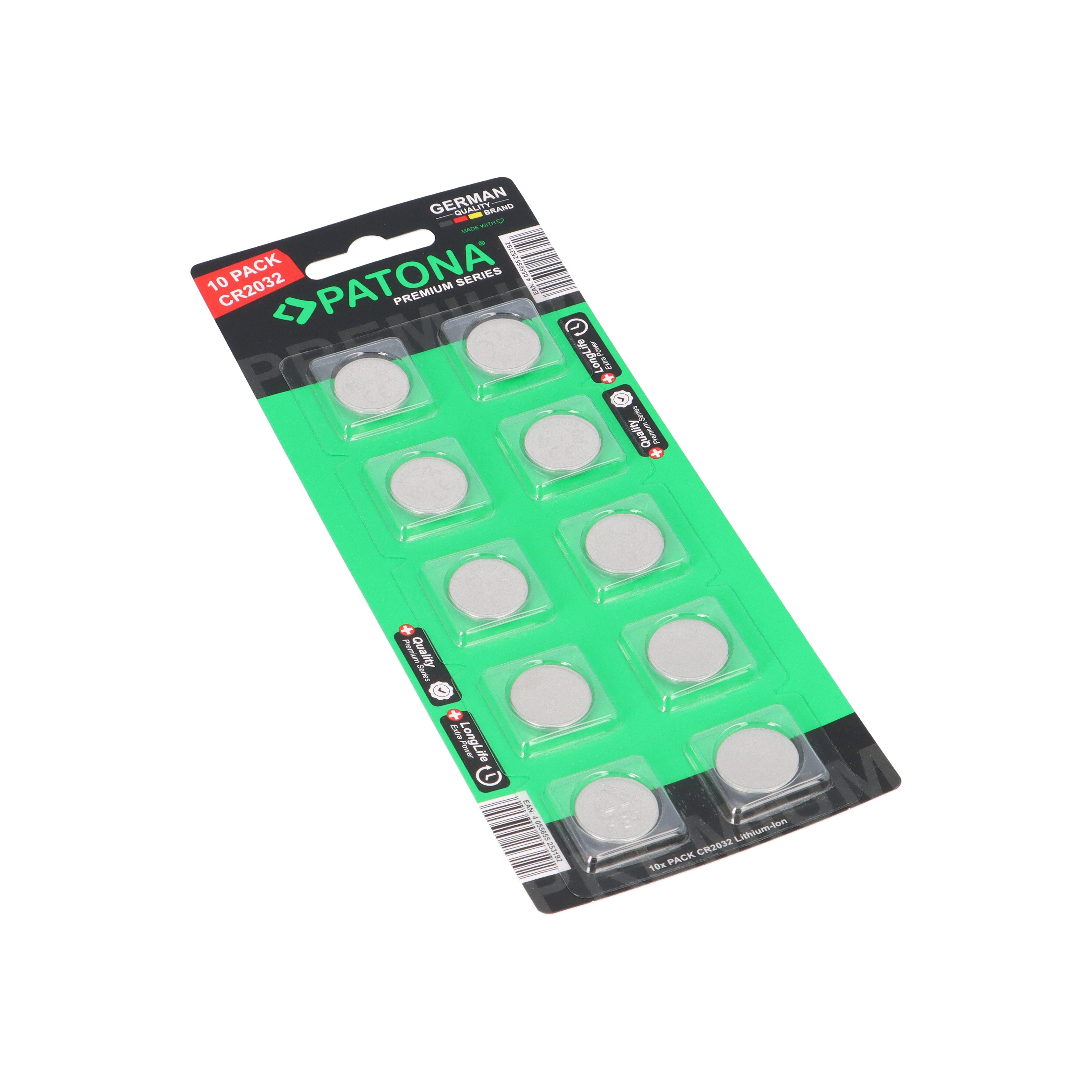 Patona PATONA Premium CR2032 Batterien 10er Pack 3V Lithium Knopfzelle