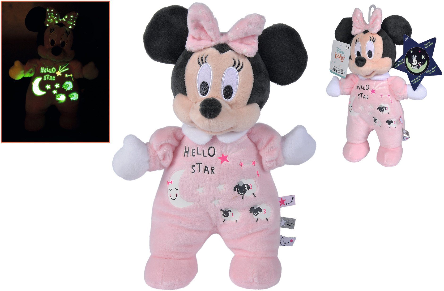 SIMBA Plüschfigur Minnie mit the Disney Starry Glow dark, 25cm, Night, Elementen leuchtenden in
