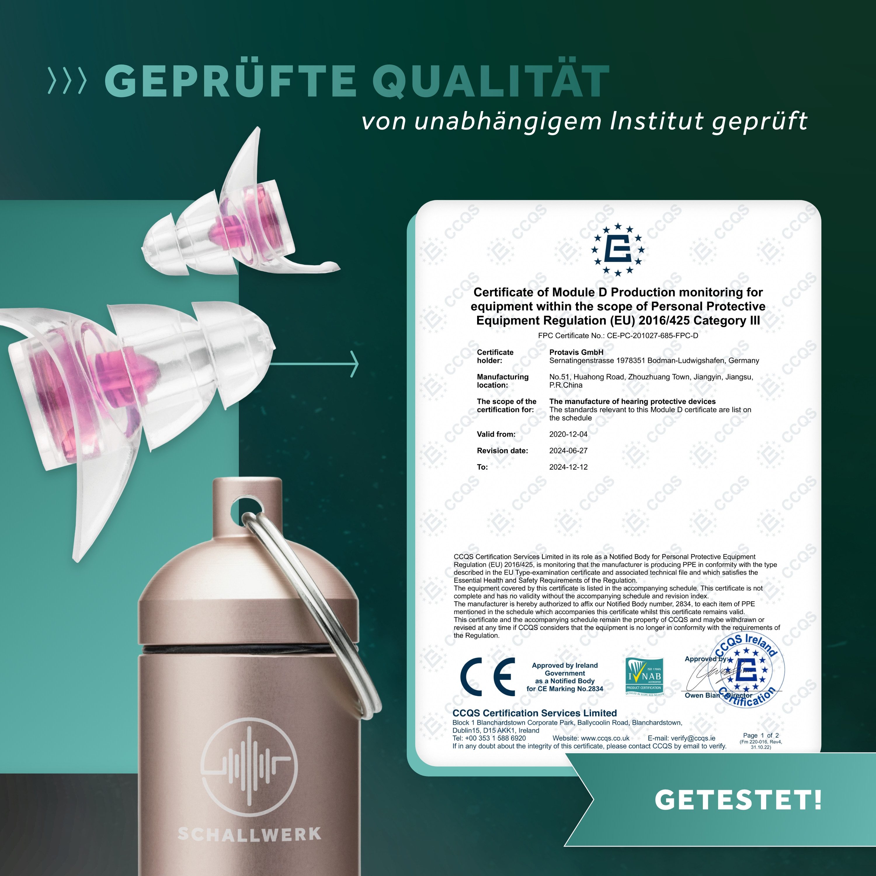 Schallwerk Gehörschutzstöpsel Strong+ Daily Ohrstöpsel dämpfen Lärm & erhalten Tonqualität, Ohrenstöpsel transparent mit Aufbewahrungsdose