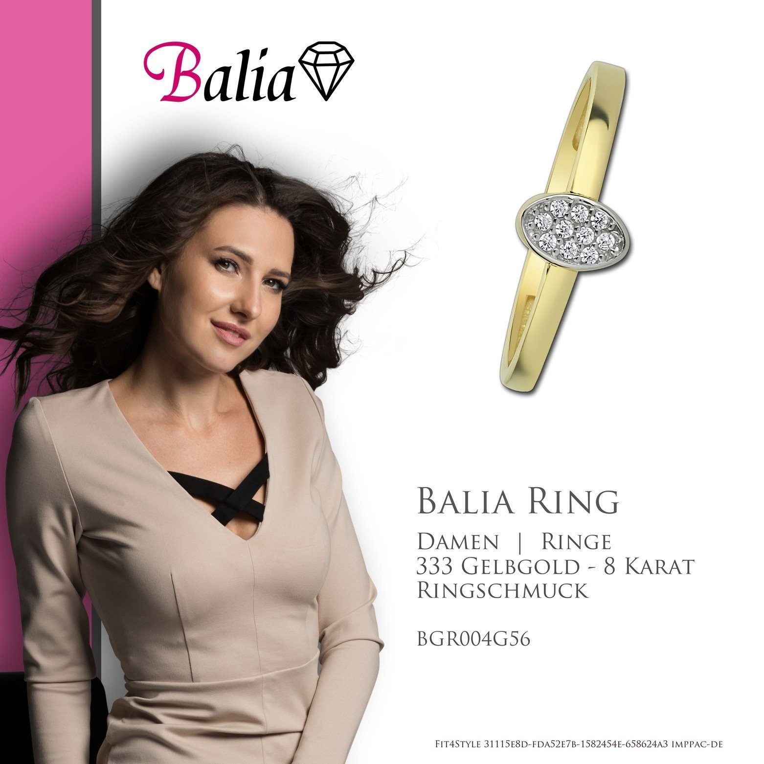 Balia Balia (Fingerring), gold 8 aus weiß, Ring Goldring 333er 8Karat Farbe: Karat, Goldgold Damen Gelbgold Gr.56 Ring Oval - Damen